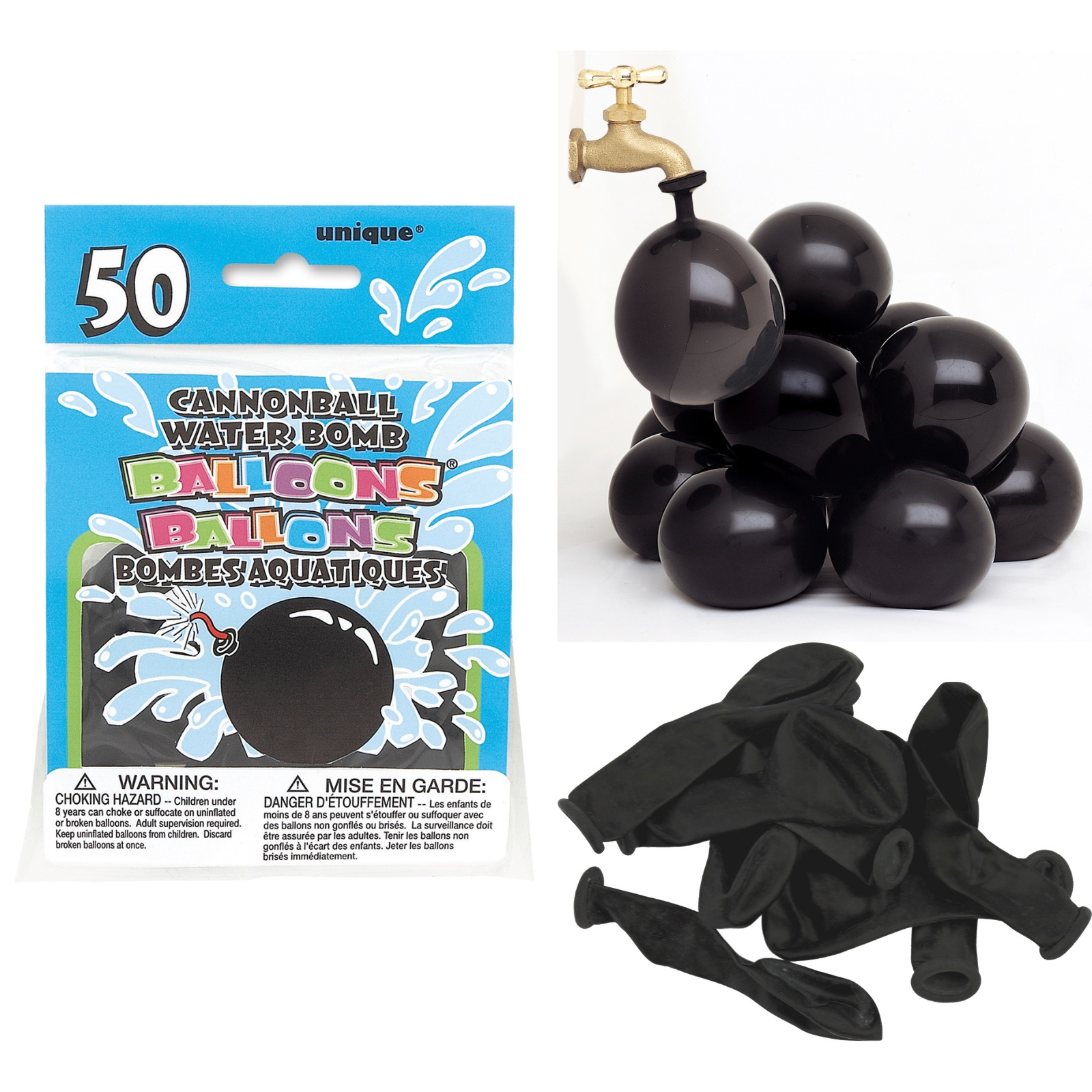 Black Cannonball Water Bomb Balloons (Pack of 50) 
