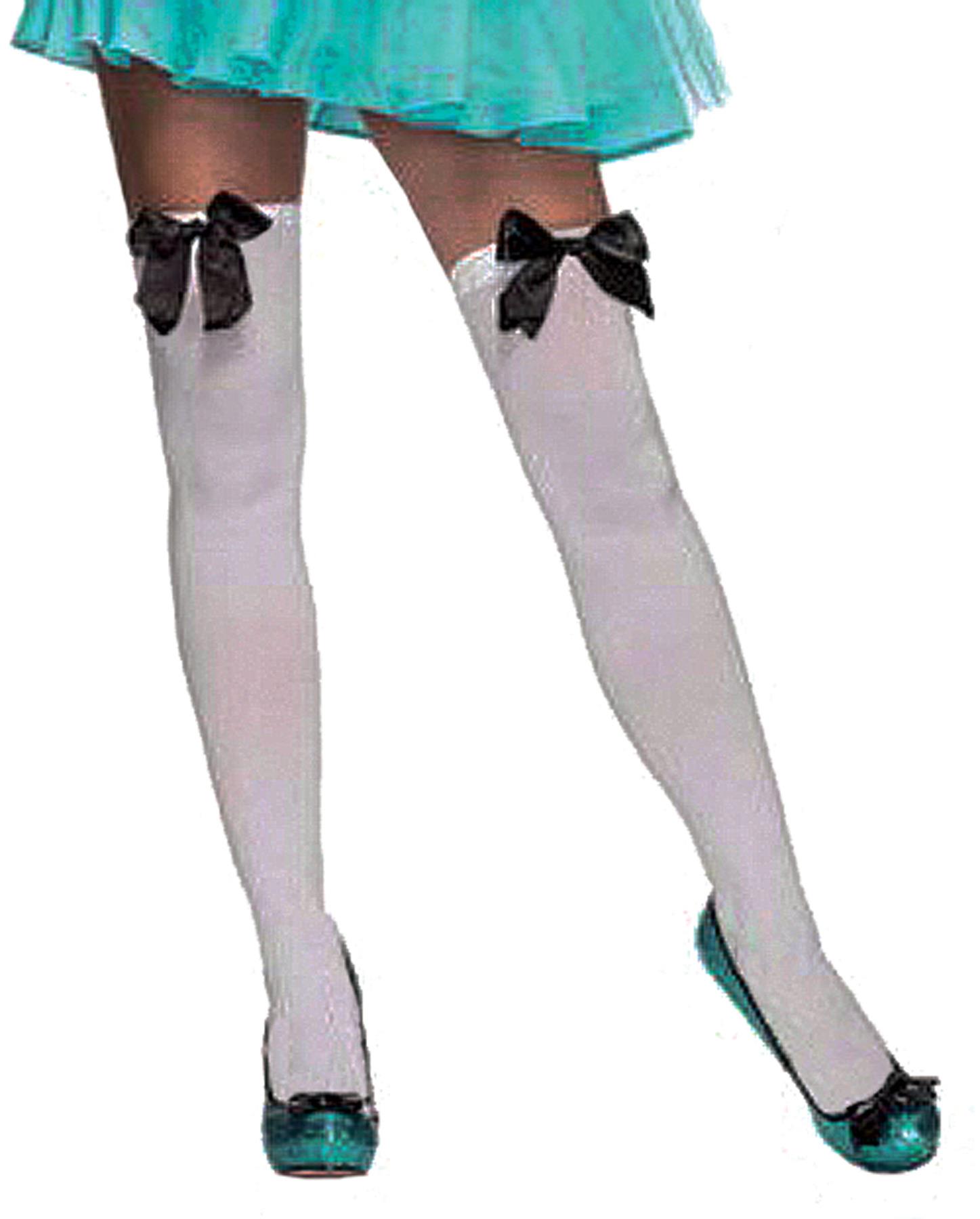 White Thigh High Adult Stockings With Black Bow