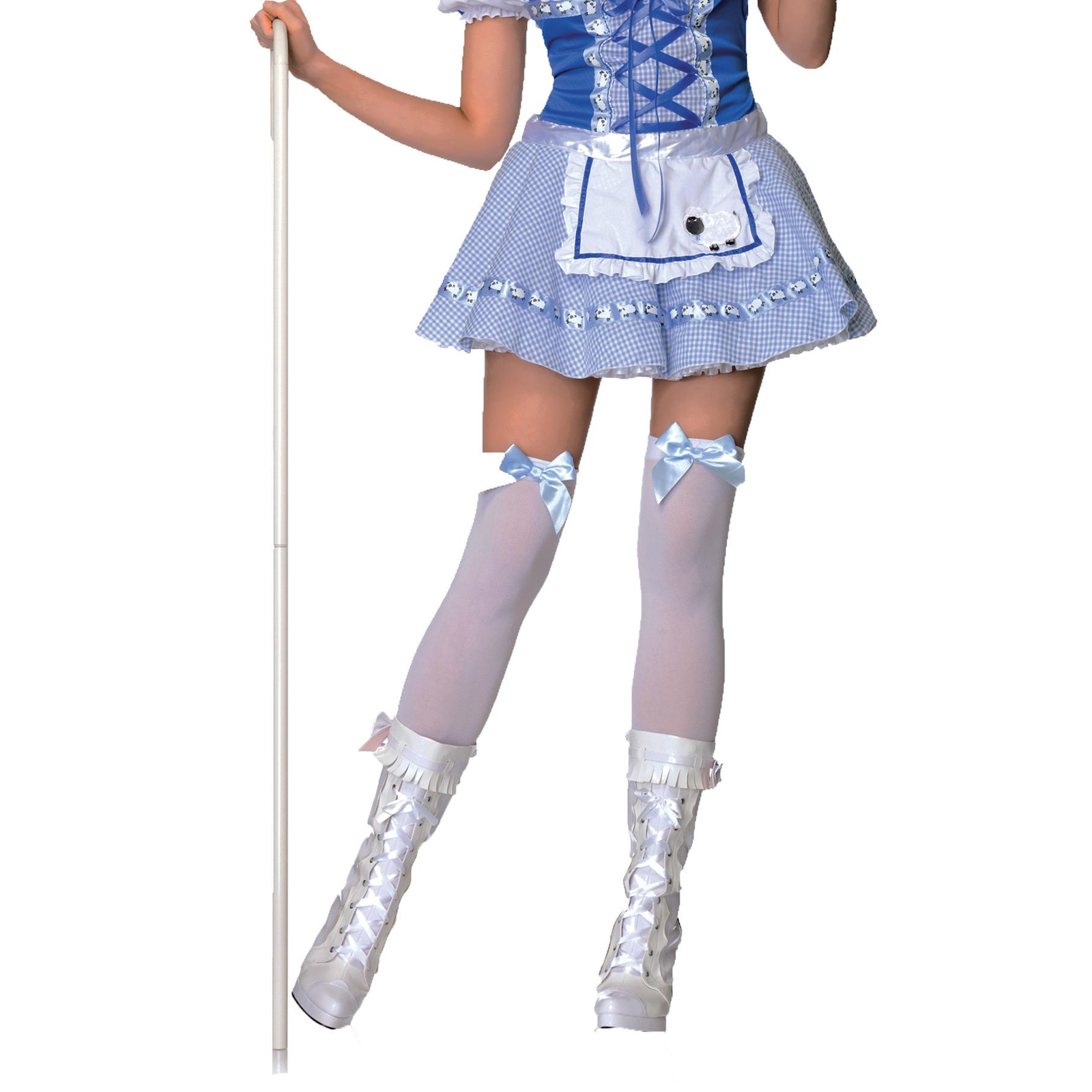 White Thigh High Adult Stockings With Blue Bow