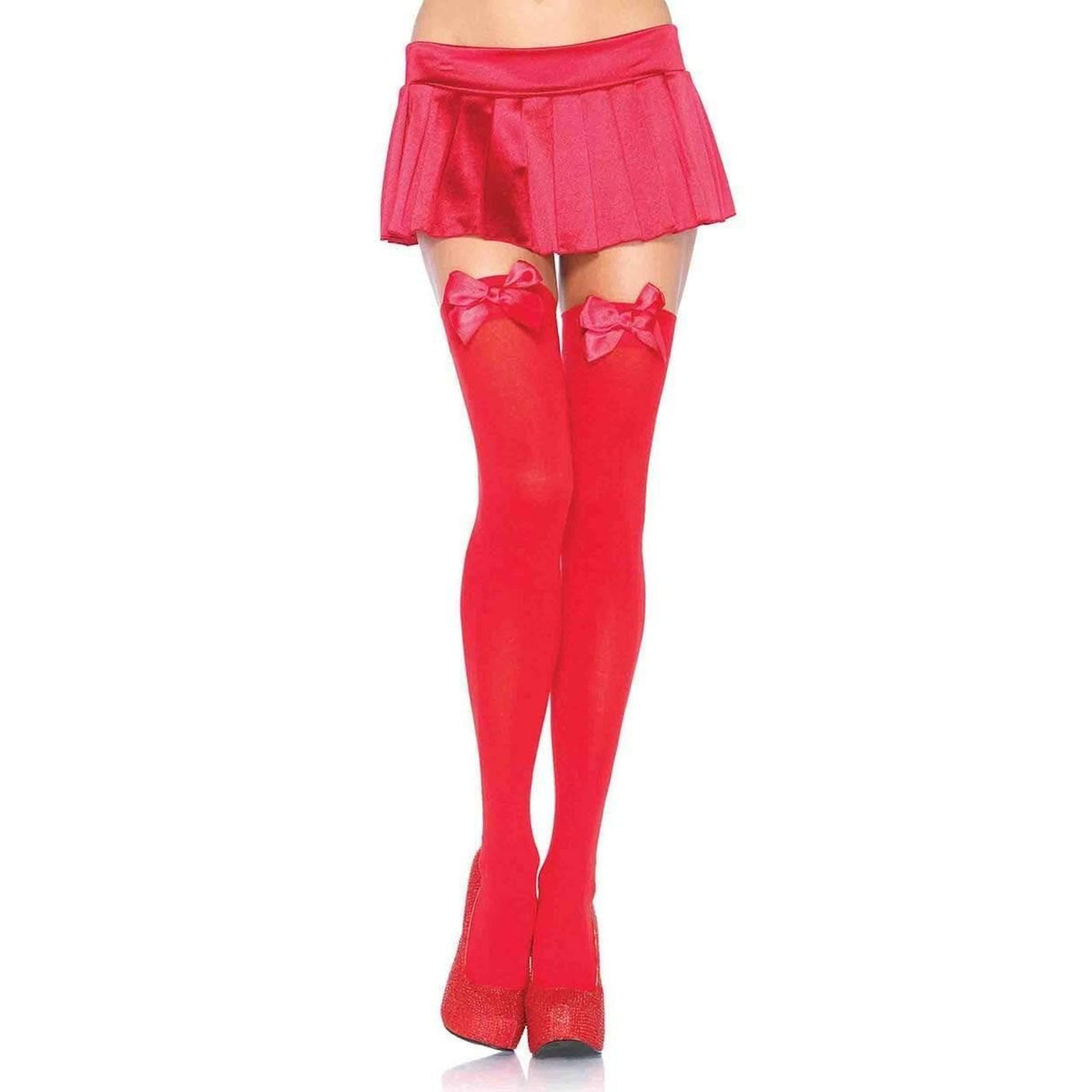 Red With Red Bow Thigh High Tights Adult Costume Accessory