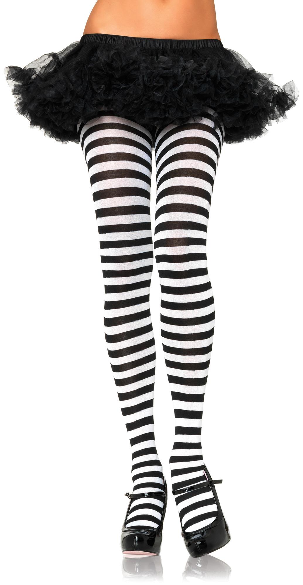 Striped Nylon Black White Adult Plus Tights