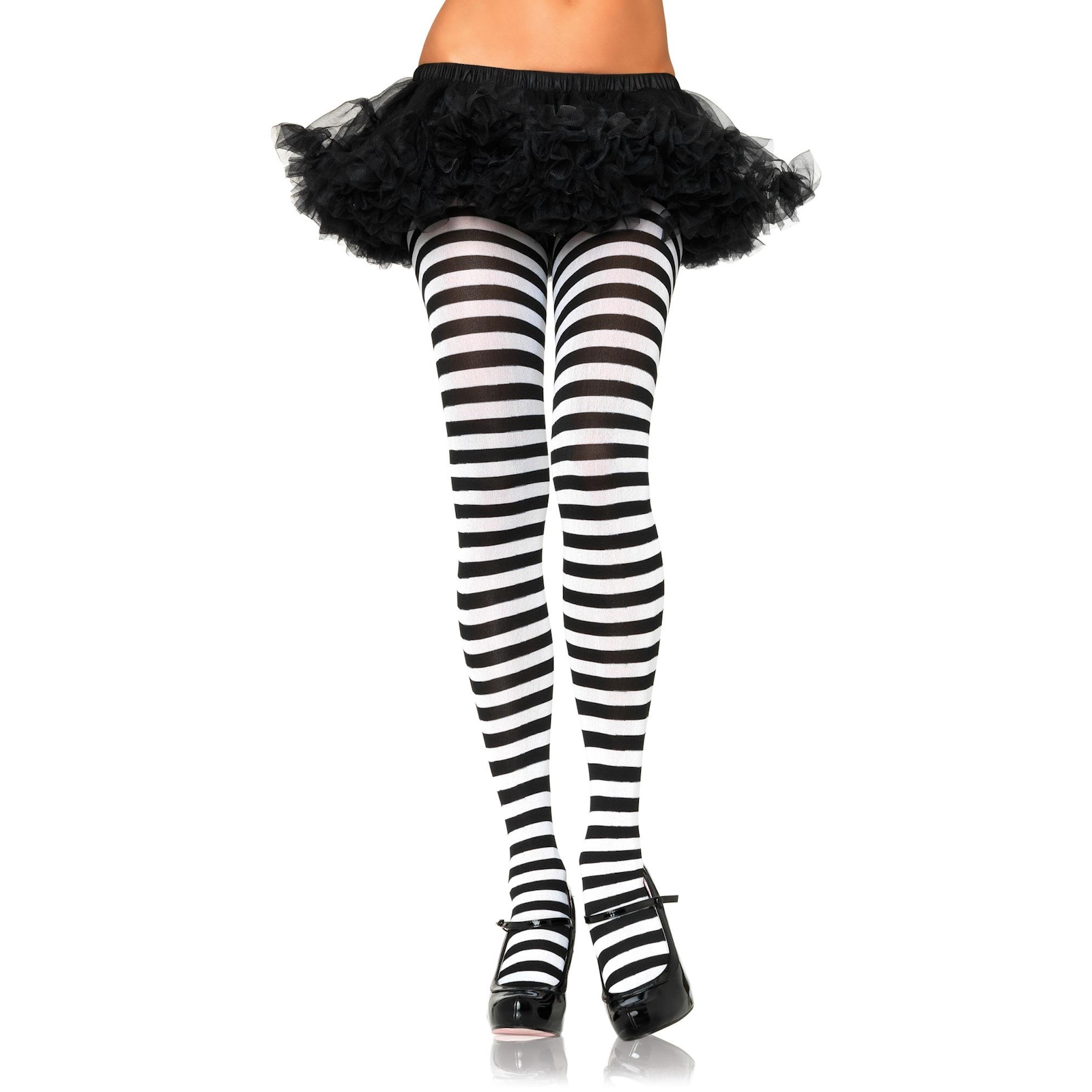 Striped Nylon Black White Adult Plus Tights XL