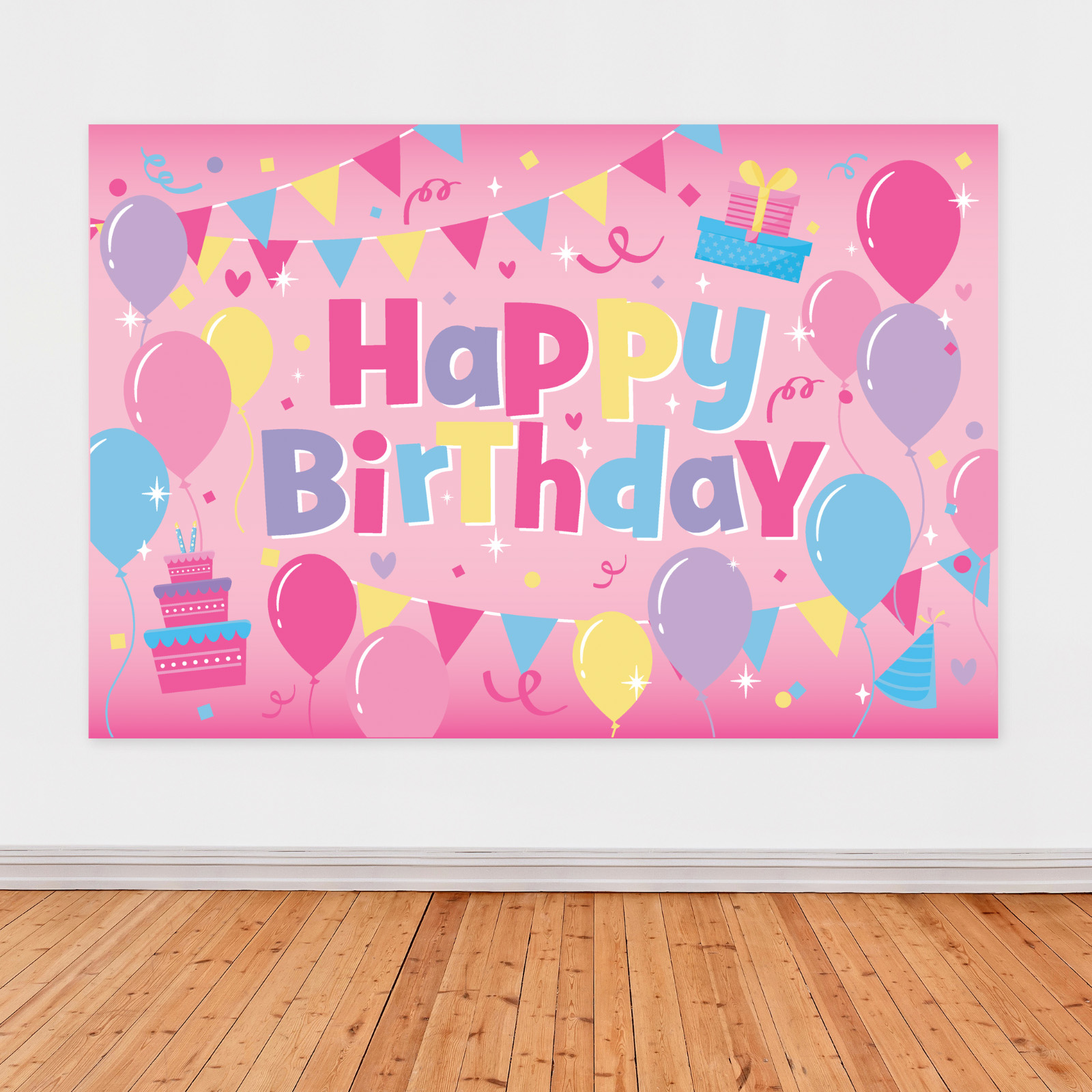 Pink Happy Birthday Scene Setter Backdrop