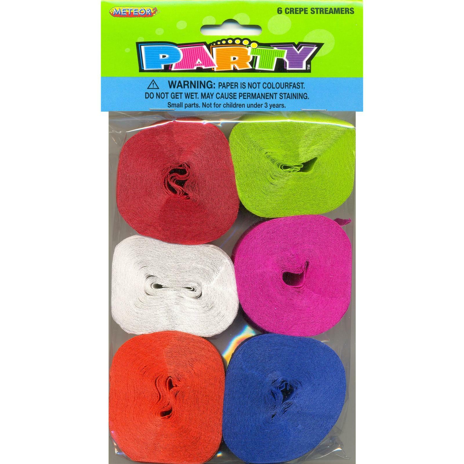 Crepe Streamers Assorted Colours (Pack of 6)