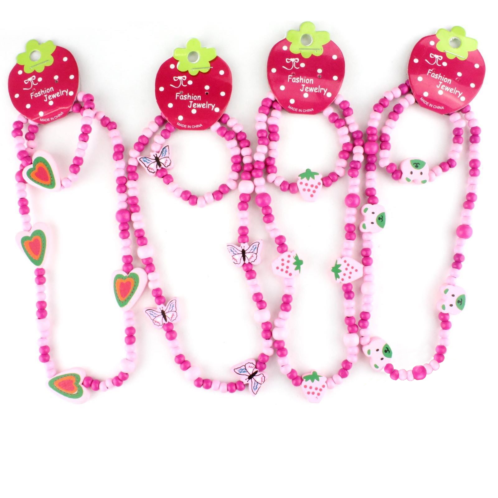 Pink Girls Beaded Necklace and Bracelet Set
