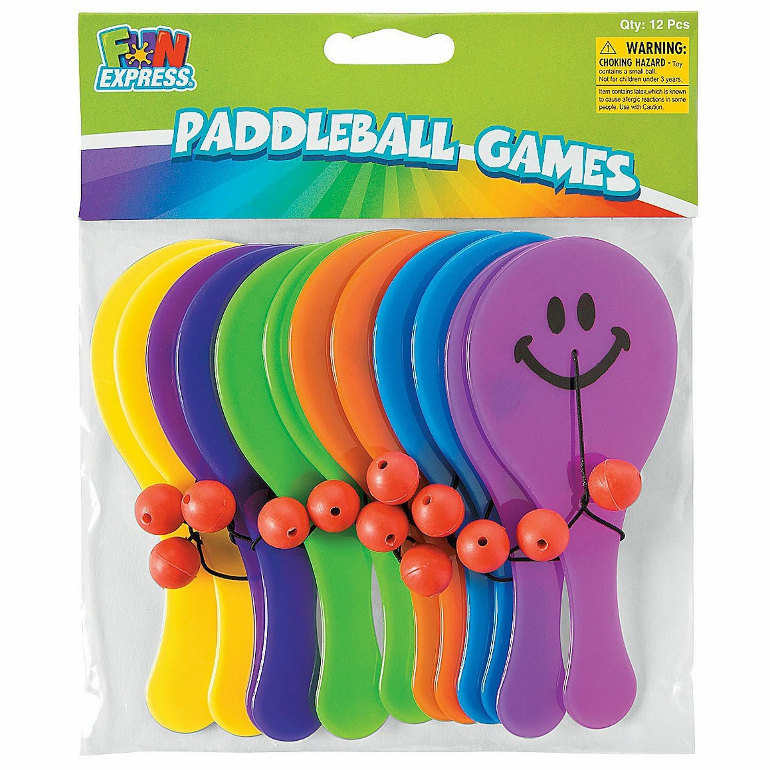Smiley Face Paddleball Toys (Pack 12)