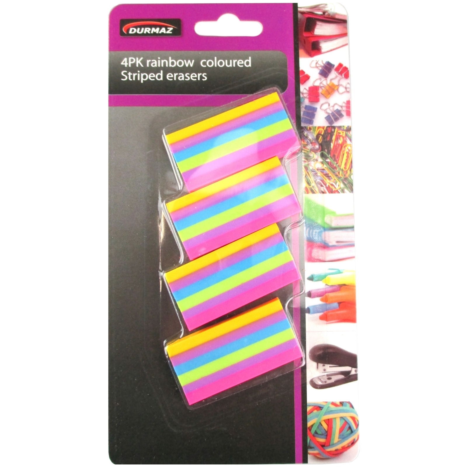 Rainbow Striped Erasers (Pack of 4)