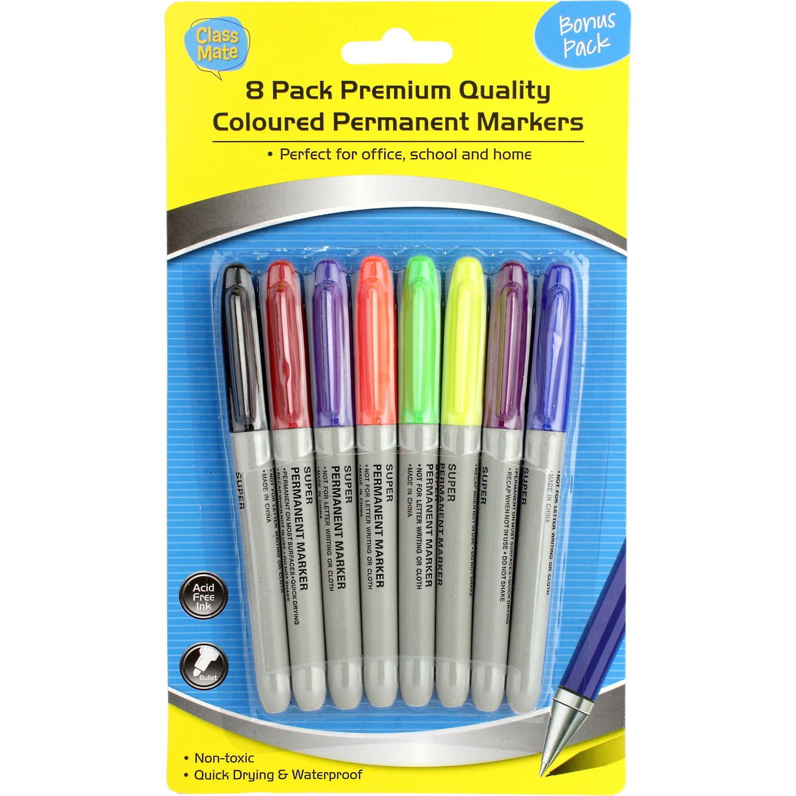 Coloured Permanent Markers (Pack of 8)