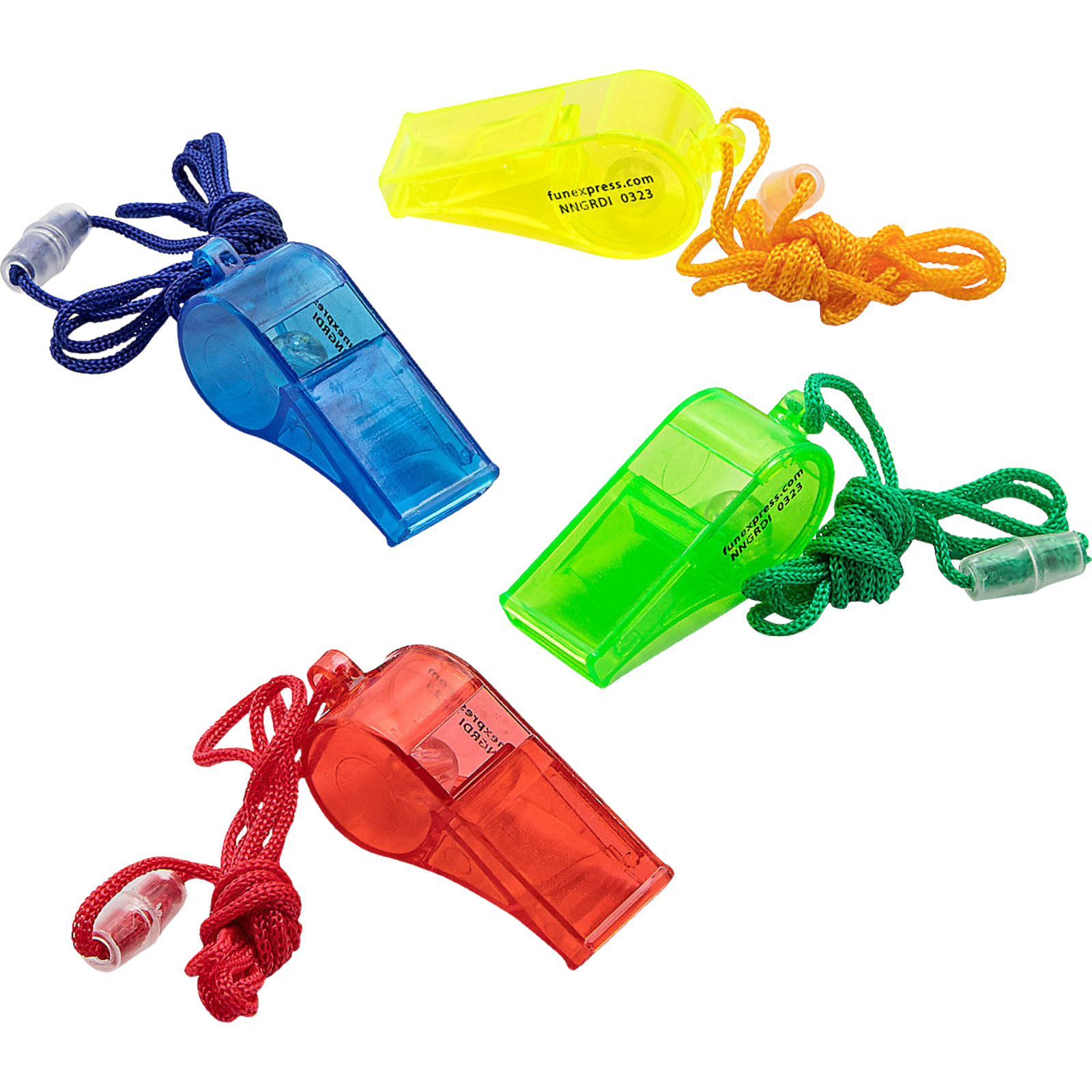 Assorted Coloured Whistles (Pack of 12)