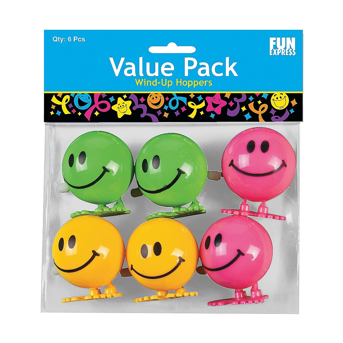 Wind-Up Smiley Face Hoppers (Pack of 6)