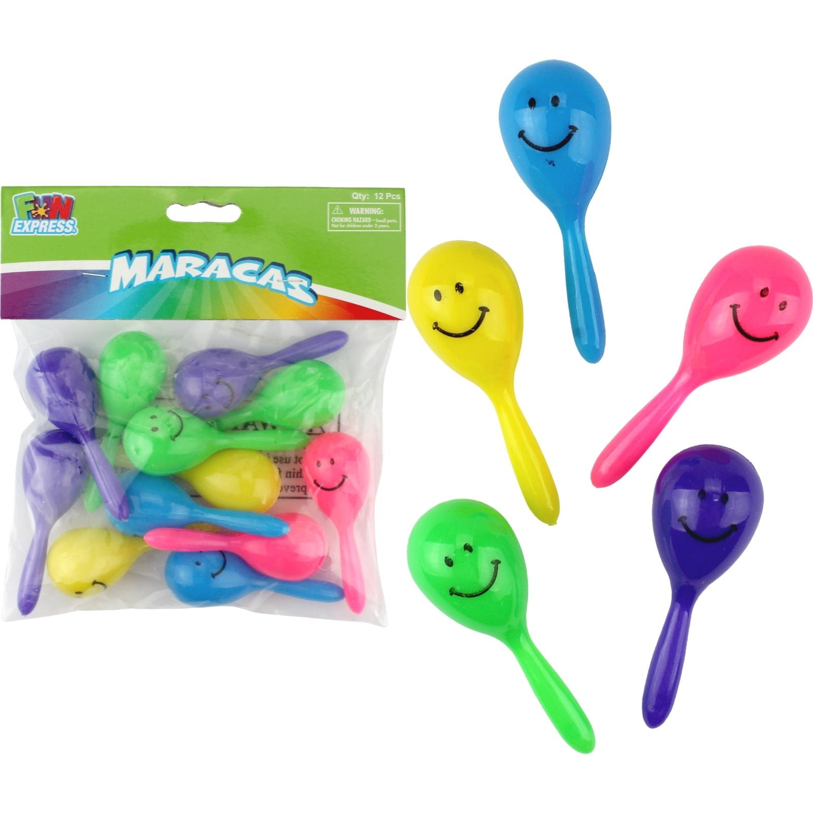 Bright Smiley Face Mini Maracas (Pack of 12)