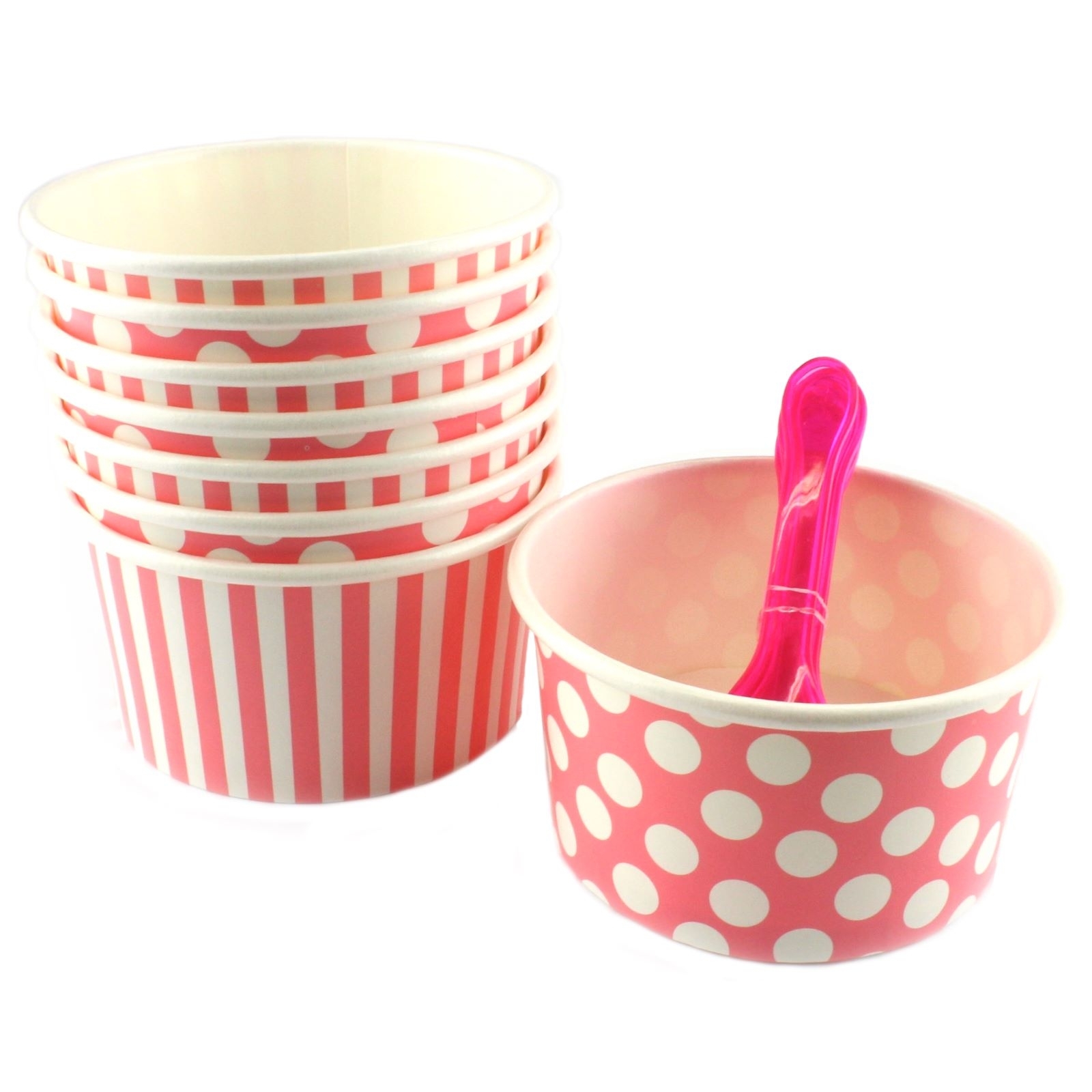 Pink Ice Cream Cups and Spoons (Set of 8)