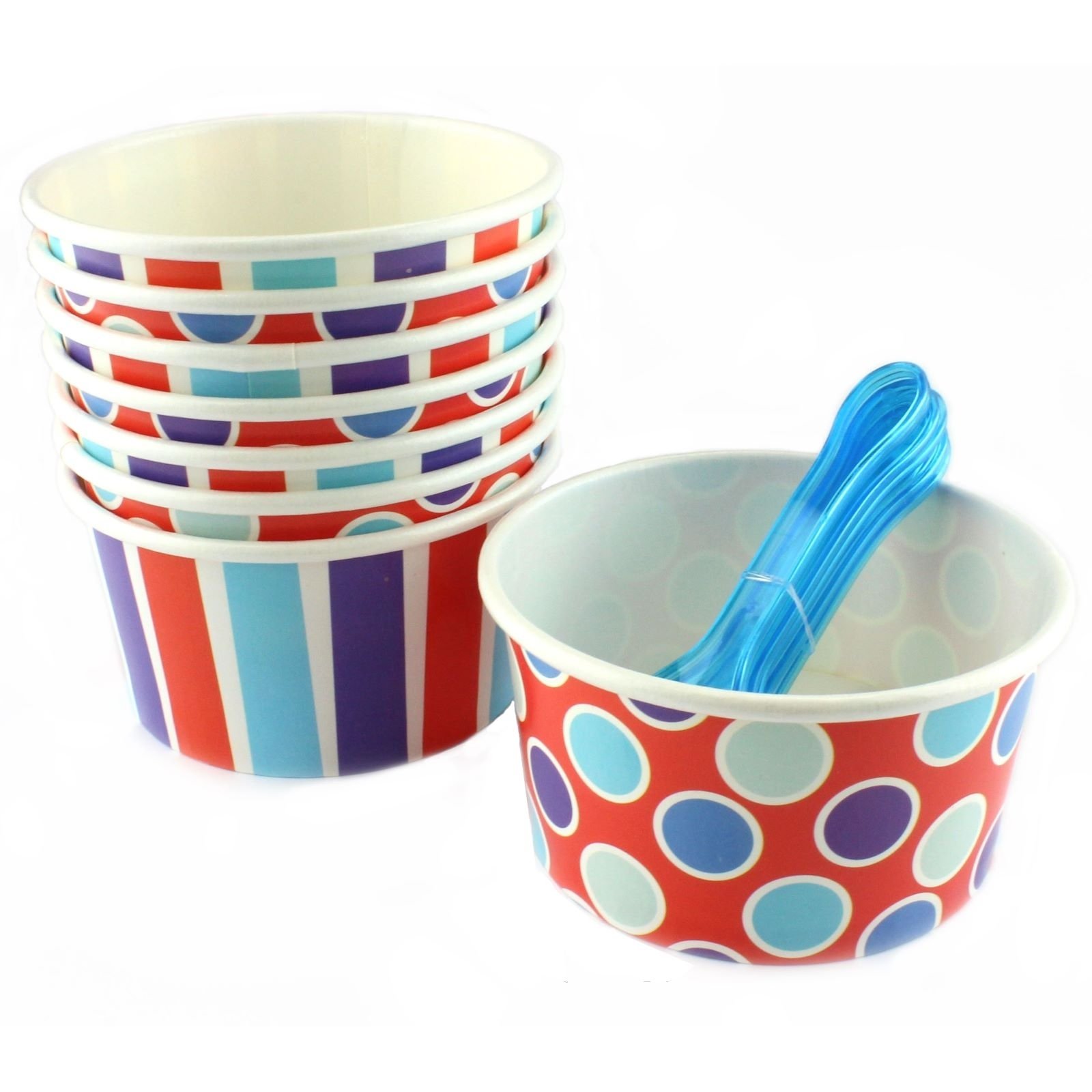 Coloured Ice Cream Cups and Spoons (Set of 8)