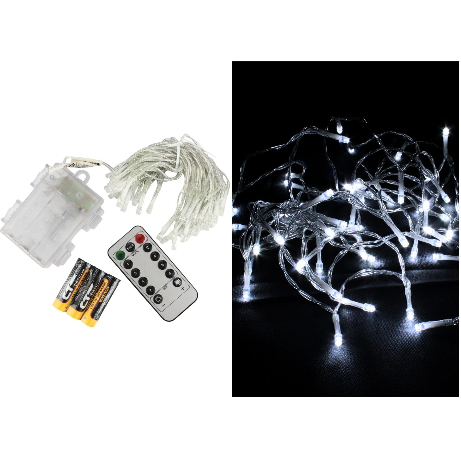 50 Cool White Battery Operated LED Fairy Lights with Remote Control 4.9m