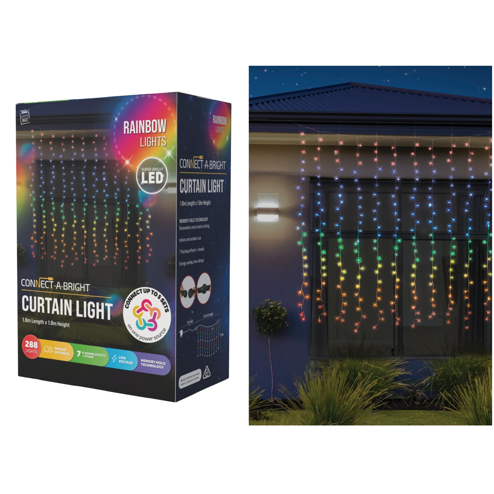 Connectable Rainbow LED Curtain Light 1.8m