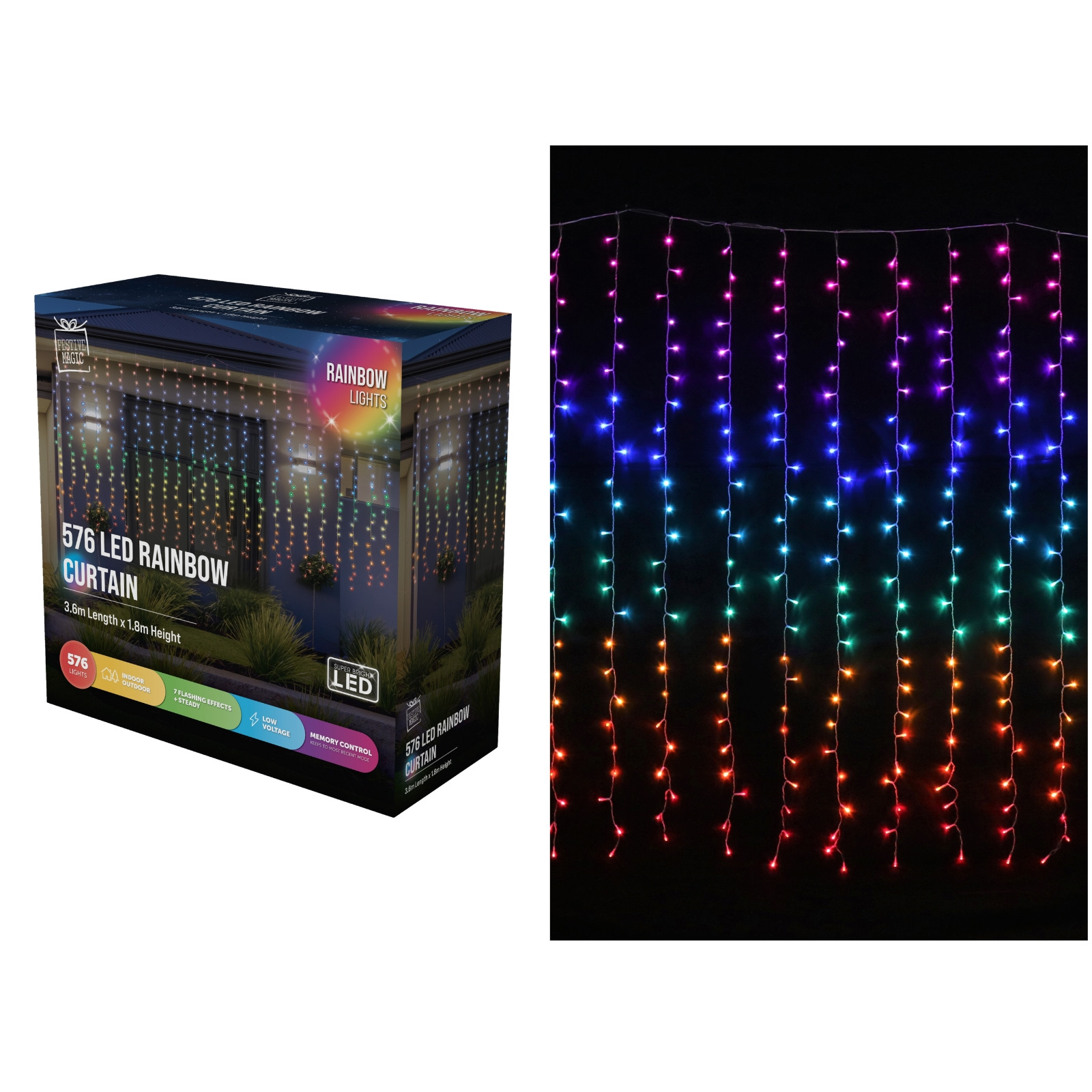 Rainbow LED Curtain Light 3.6m x 1.8m