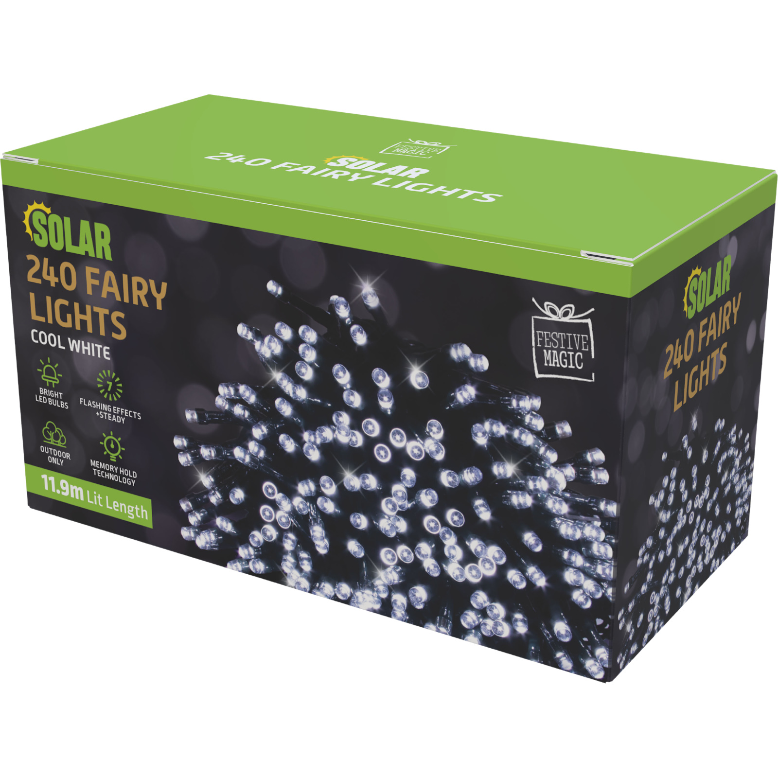 240 Cool White LED 7 Function Solar Fairy Lights 11.9m Discount Party