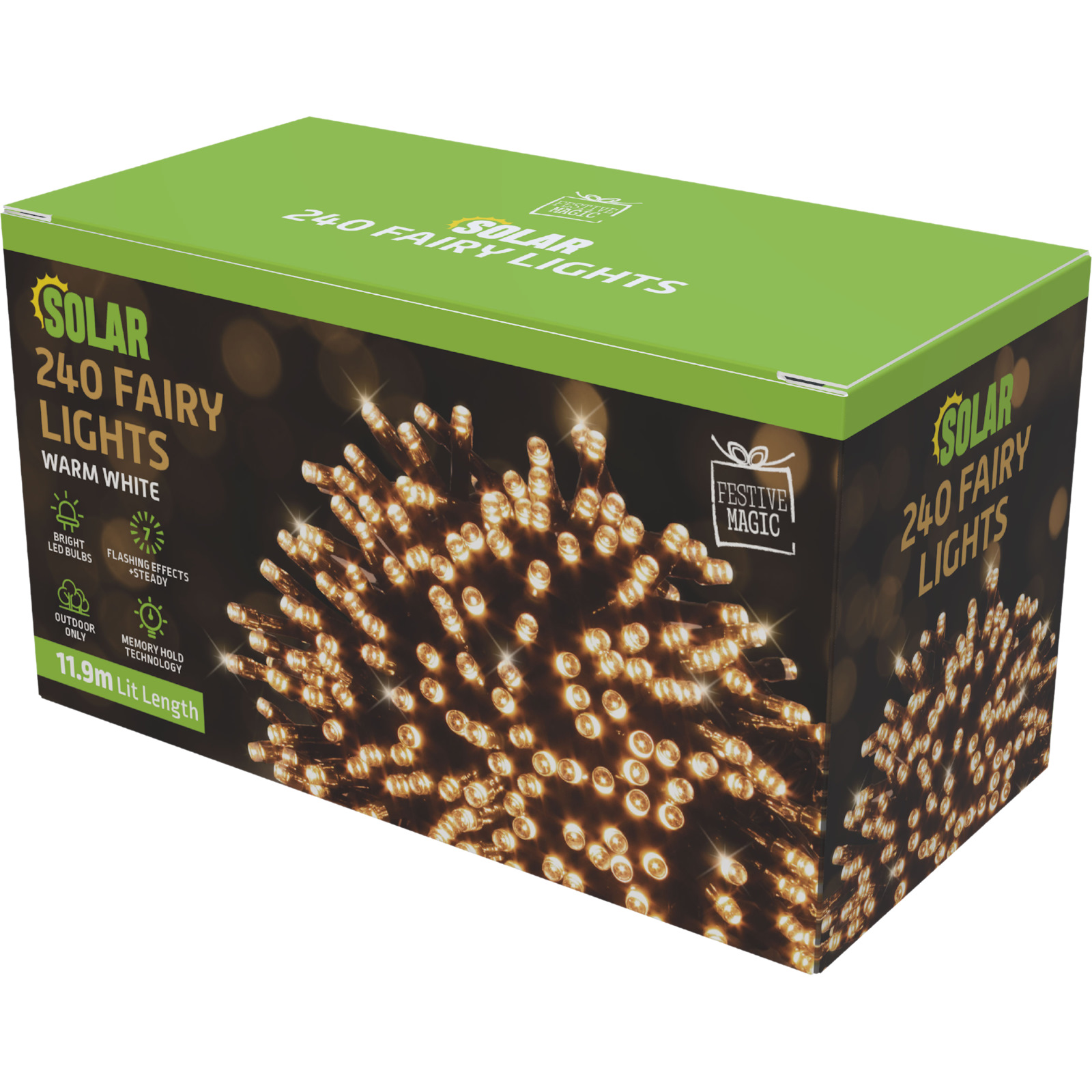 240 Warm White LED 7 Function Solar Fairy Lights 11.9m Discount Party