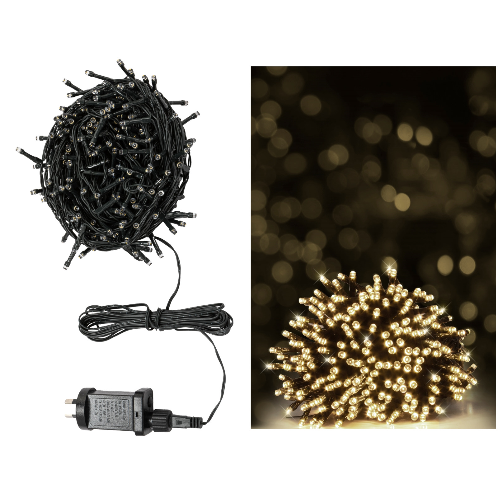 200 Warm White LED 7 Function Fairy Lights 11.9m 
