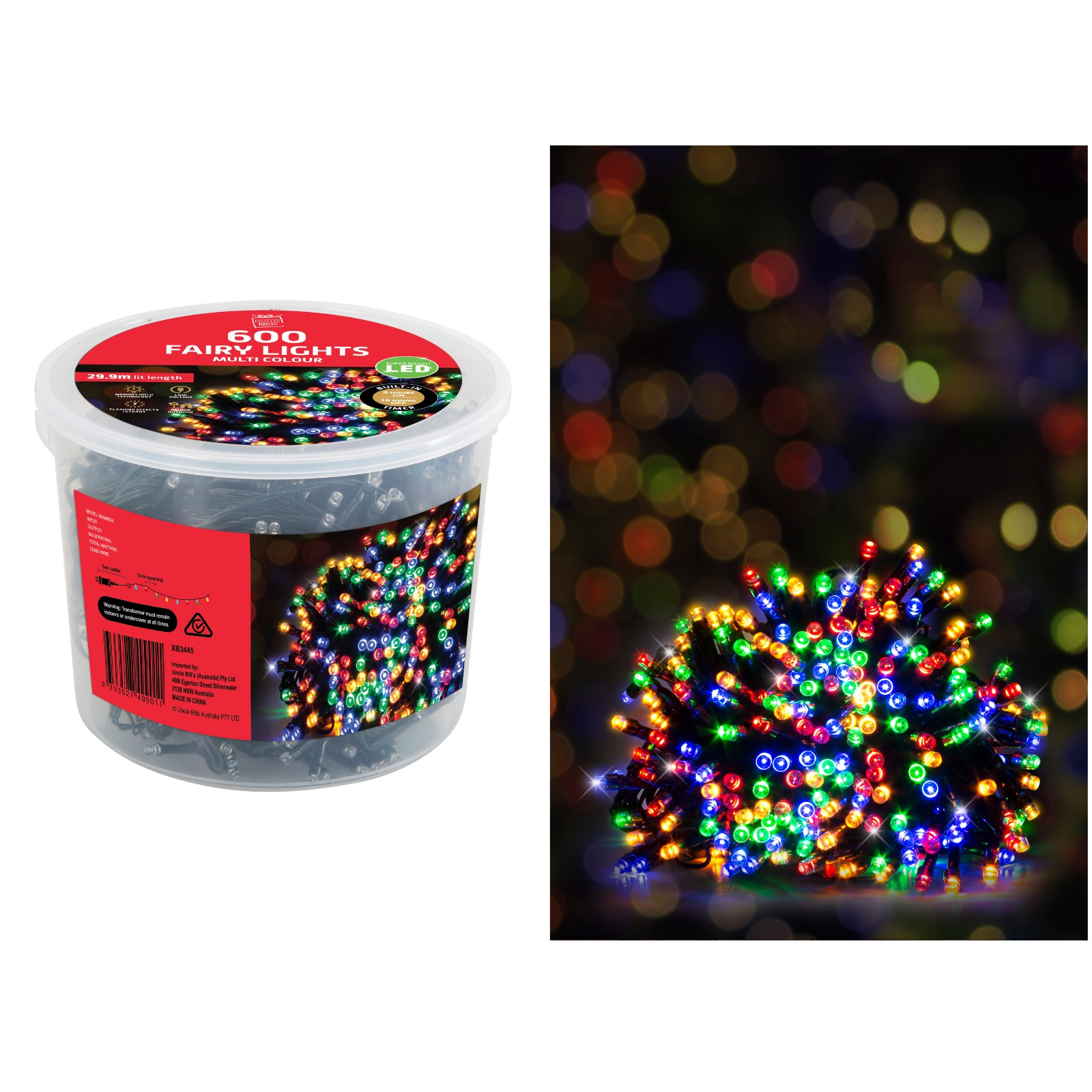 600 Multicolour LED 7 Function Fairy Lights 29.9m
