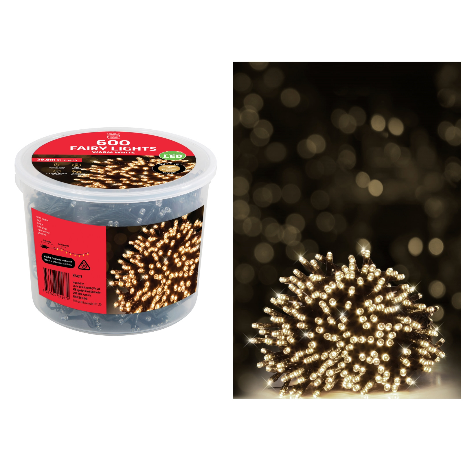 600 Warm White LED 7 Function Fairy Lights 29.9m 