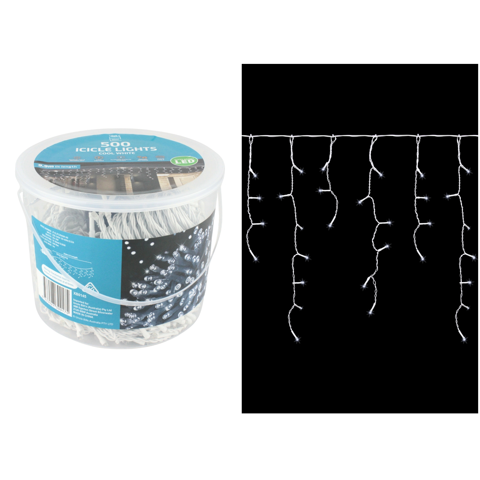 500 Cool White LED Icicle Lights 9.9m