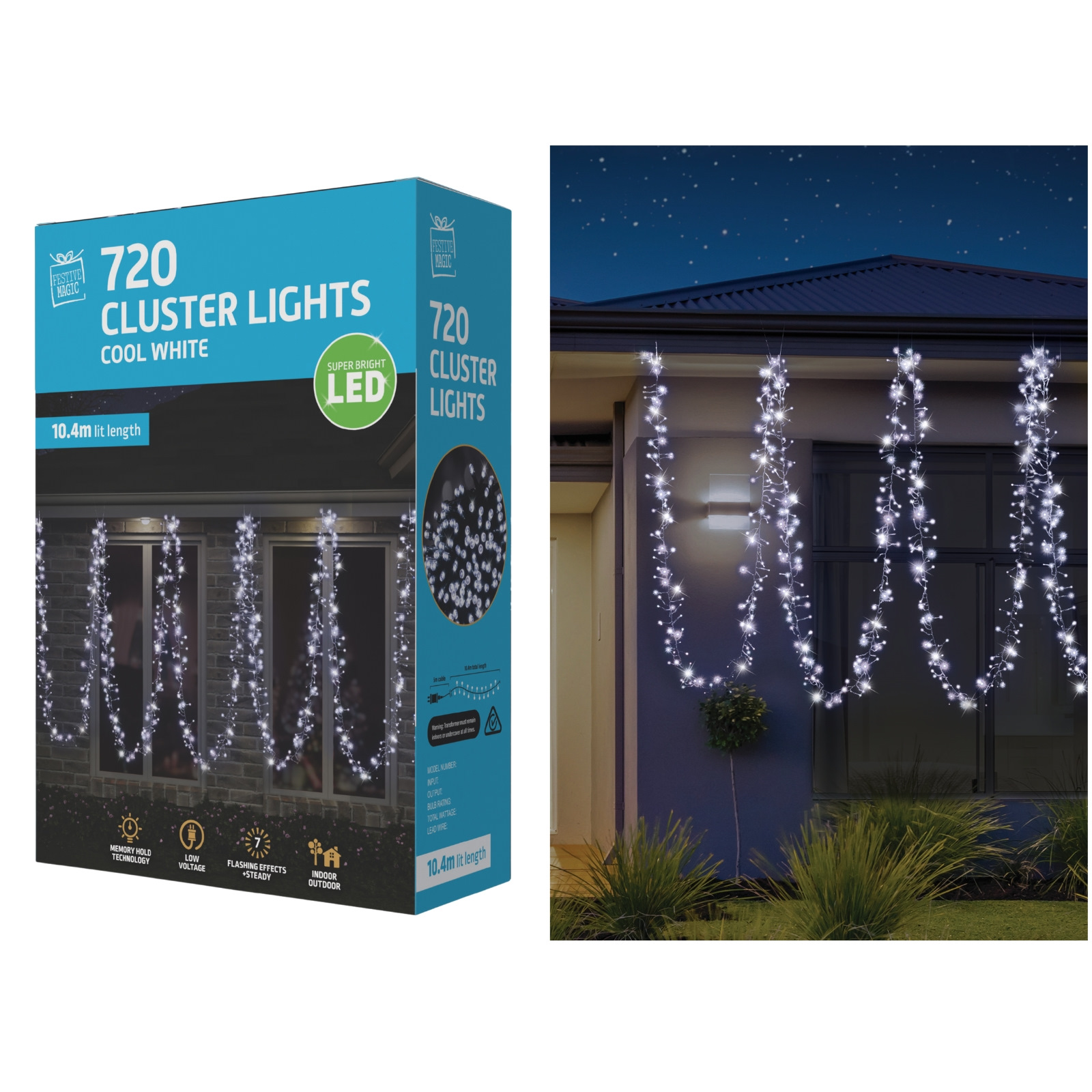 720 Cool White LED Cluster Fairy Lights 10.4m 