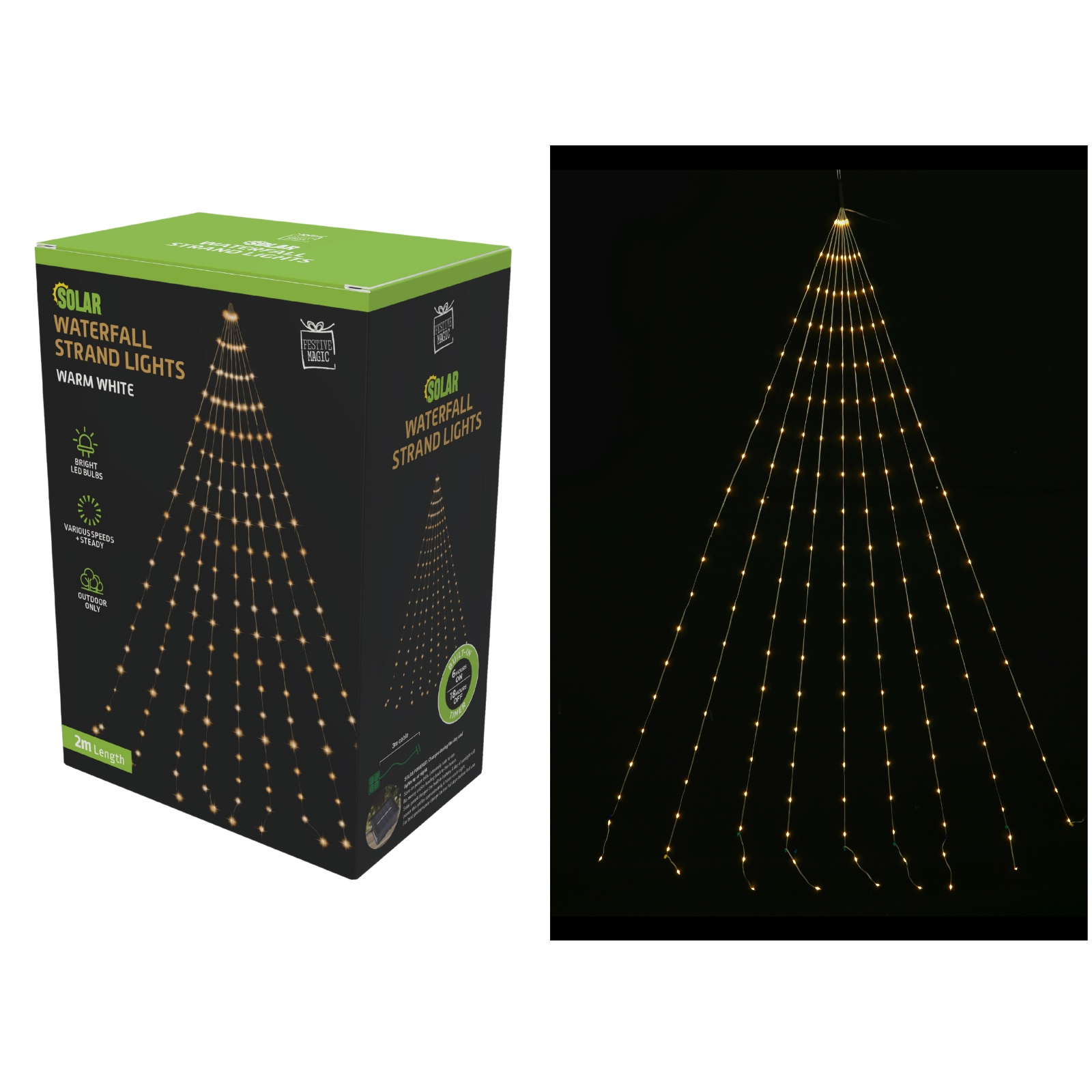 Warm White Solar LED Waterfall Strand Lights