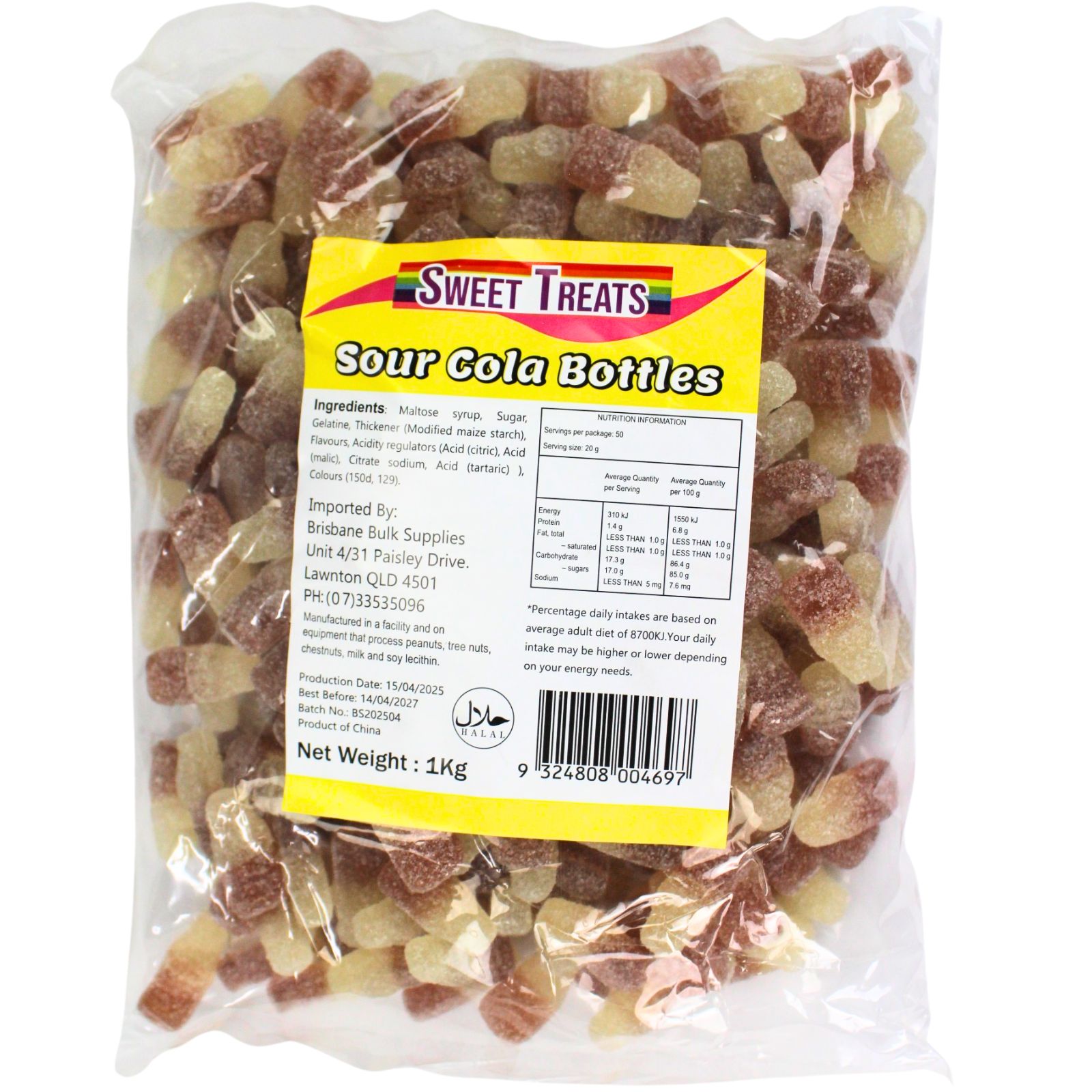 Sweet Treats Sour Cola Bottle Lollies (1kg Bag)