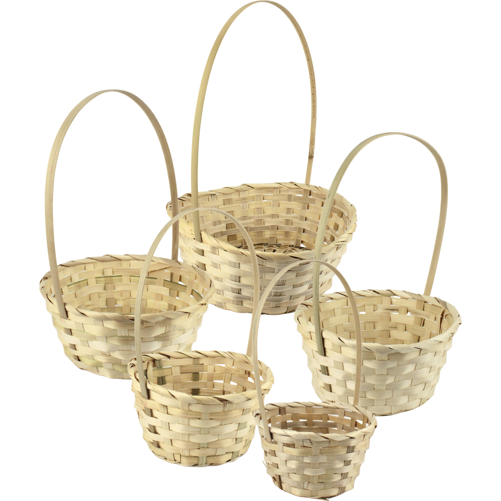 Bamboo Round Woven Gift Baskets With Handle (Set of 5) 