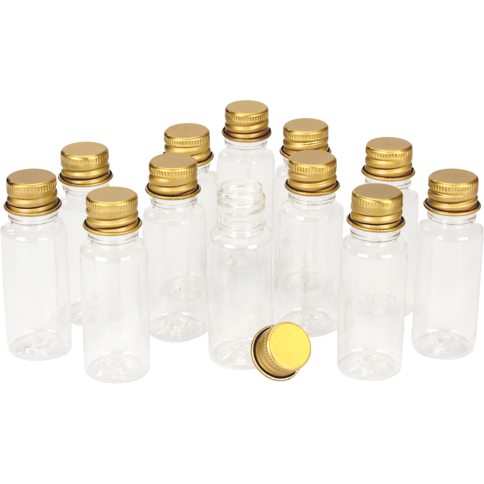 Mini Plastic Screw Top Bottles With Gold Lids 20ml (Pack of 12) 