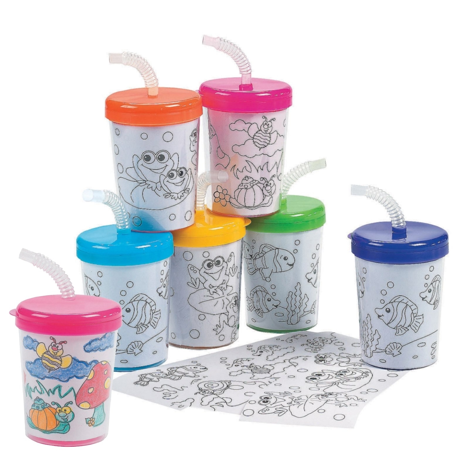 Colour Your Own Cups with Straws (Box of 12)