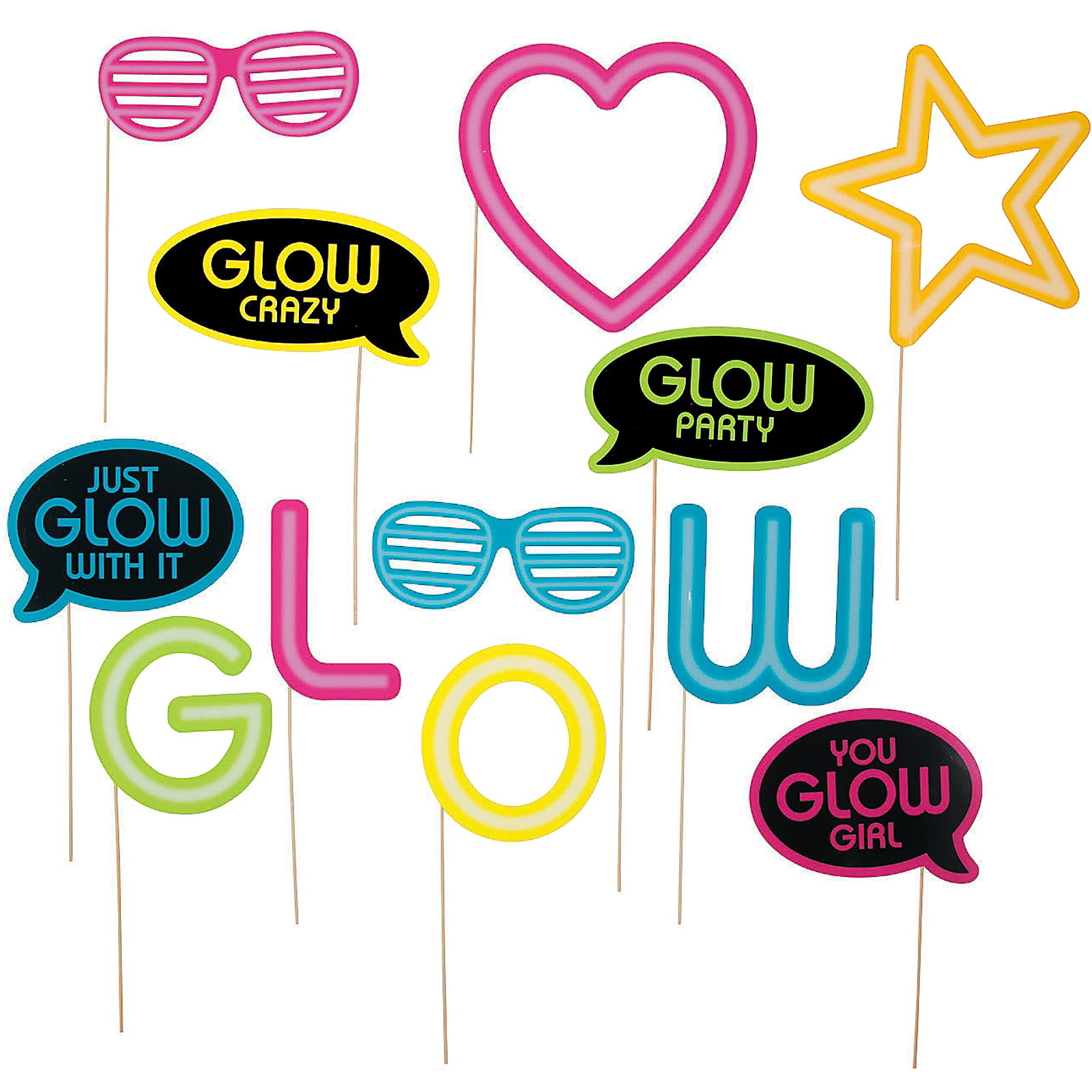 Neon Glow Party Photo Props (Pack of 12)