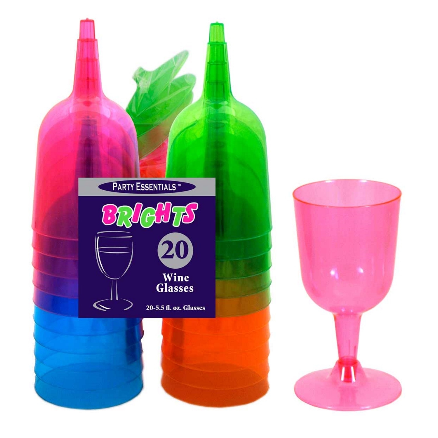 Neon Coloured Plastic Wine Glasses 163ml (Pack of 20)