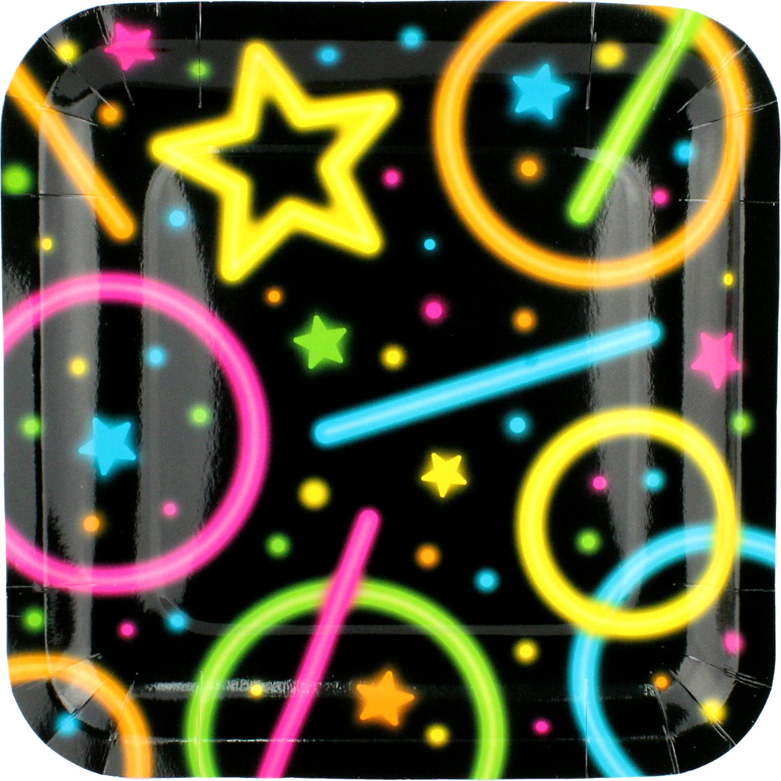 Neon Glow Party Large Square Paper Plates (Pack of 8)