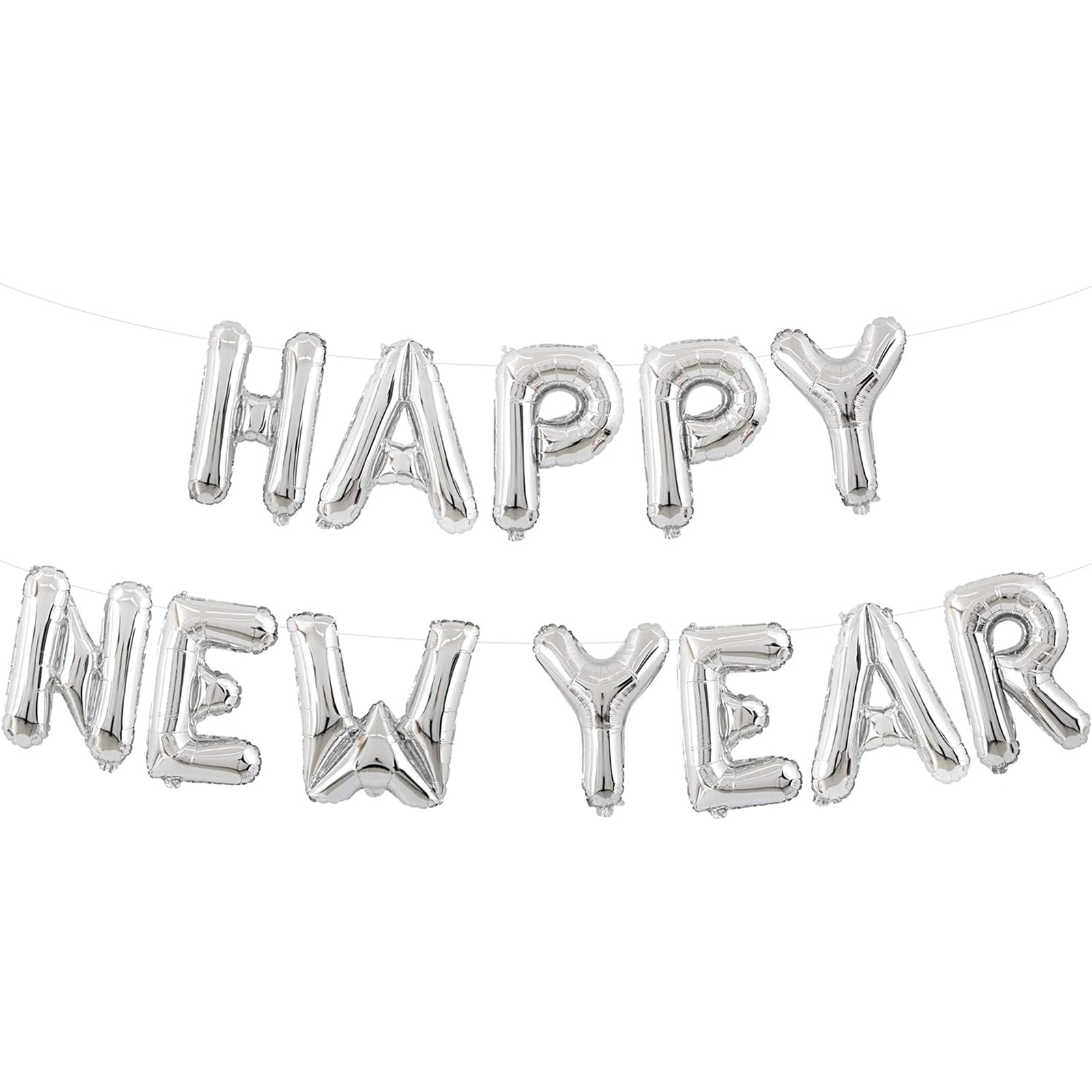 Silver Happy New Year Foil Balloon Banner (Air Fill) 