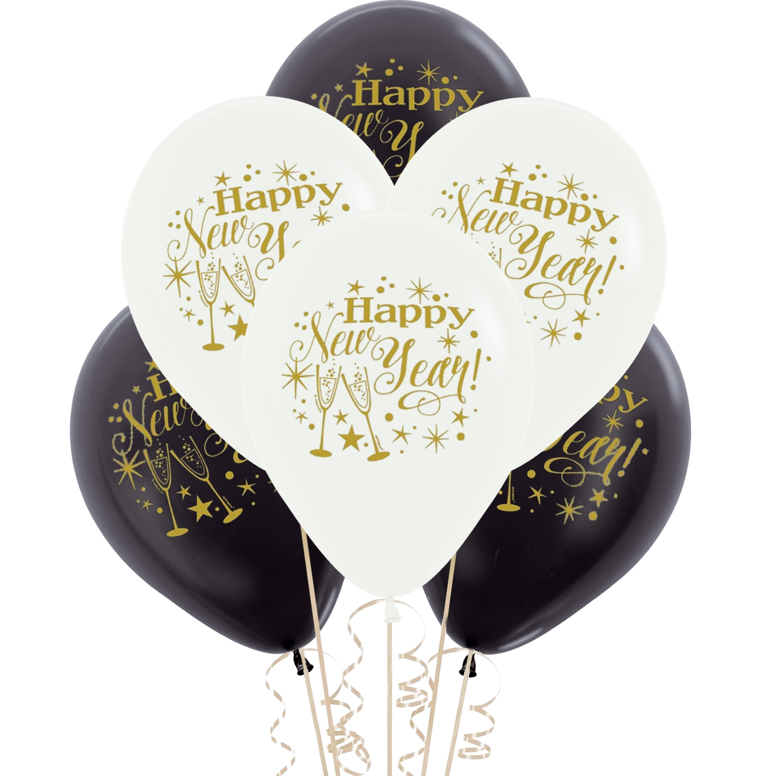 Glittering New Year Happy New Year Balloons (Pack of 8)