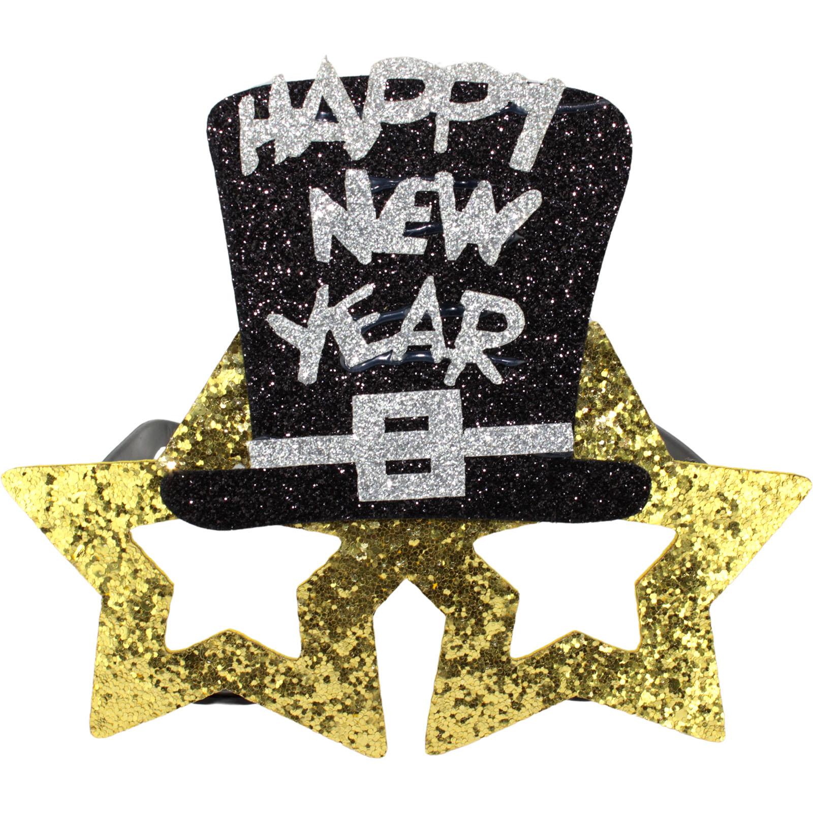 Happy New Year Gold Stars and Top Hat Party Glasses