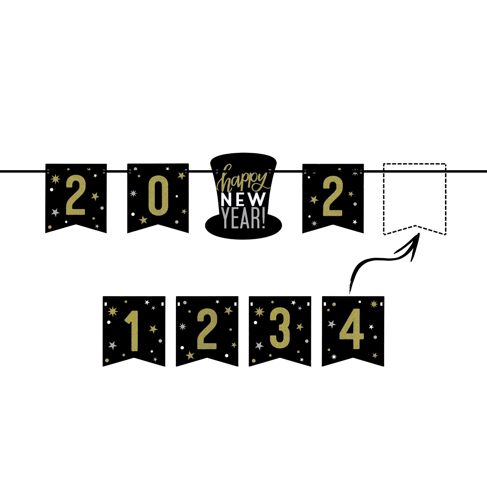 New Year Black & Gold Glitter Custom Banner Kit