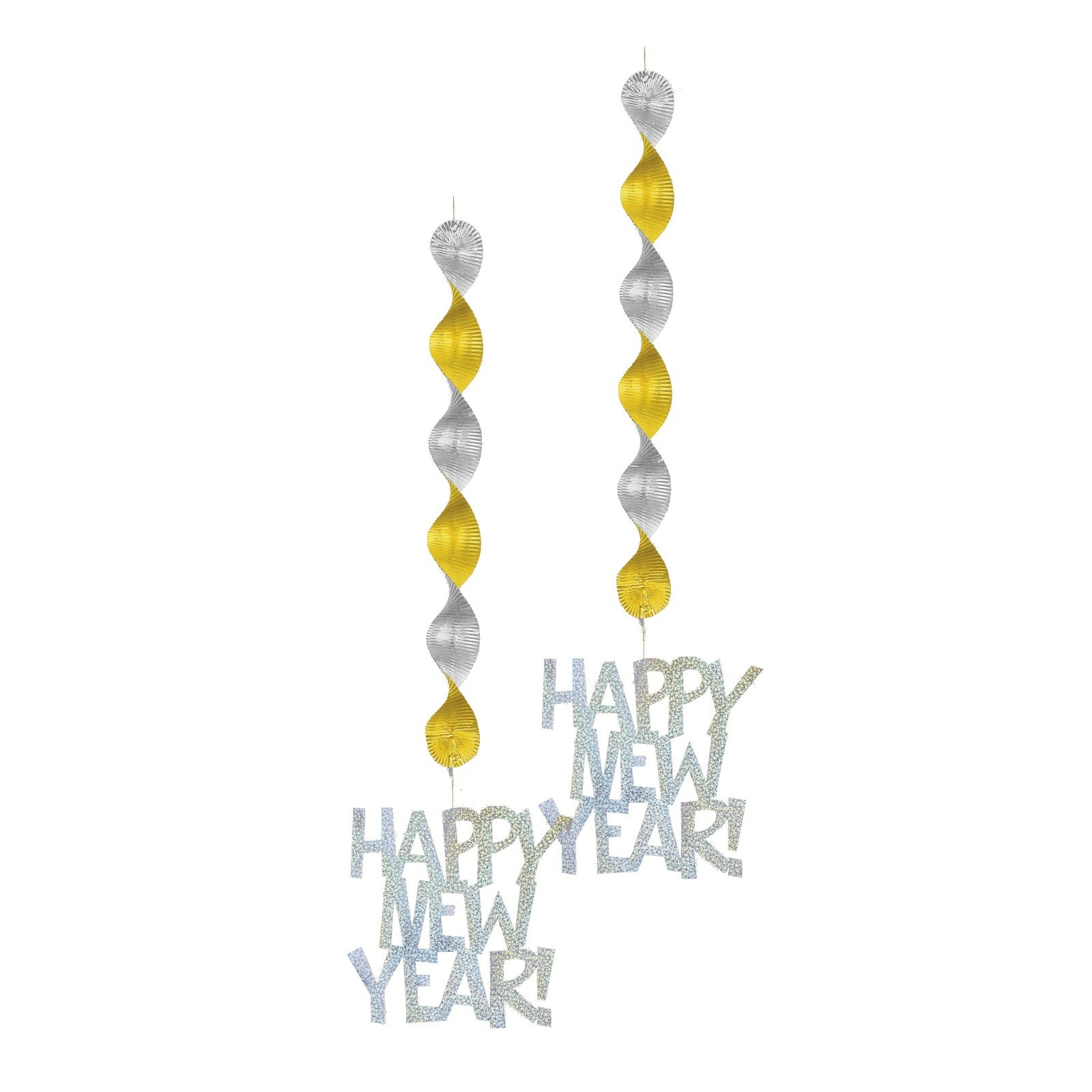 Happy New Year Prismatic Swirl Decorations (Pack of 2)