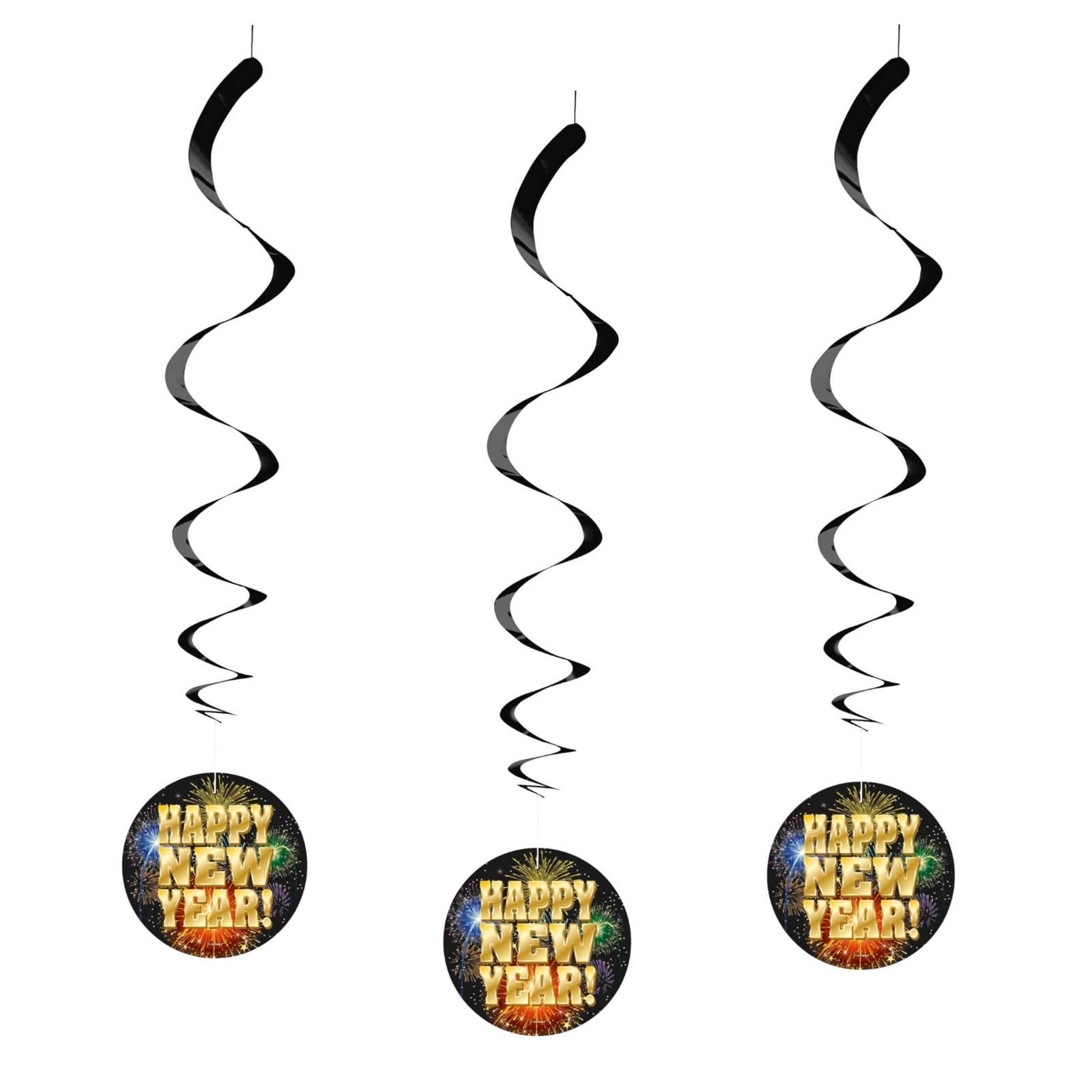 Happy New Year Fireworks Swirl Decorations (Pack of 3)