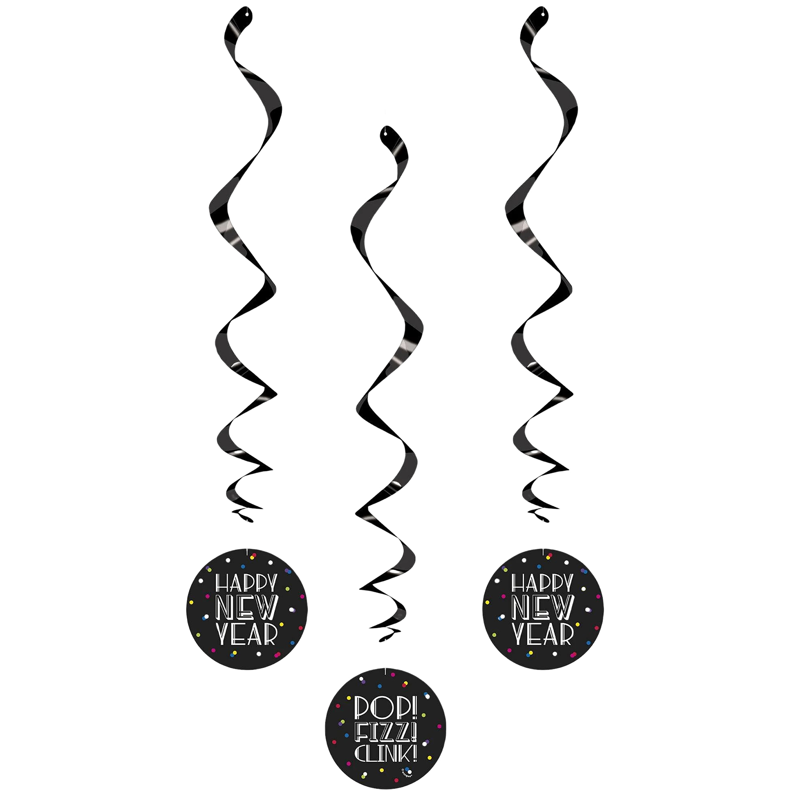 Neon Dots Happy New Year Swirl Decorations (Pack of 3) 