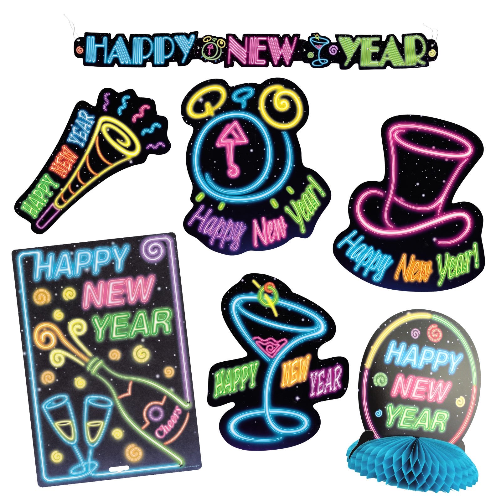 Happy New Year Neon Room Decorating Kit (7 Pieces)