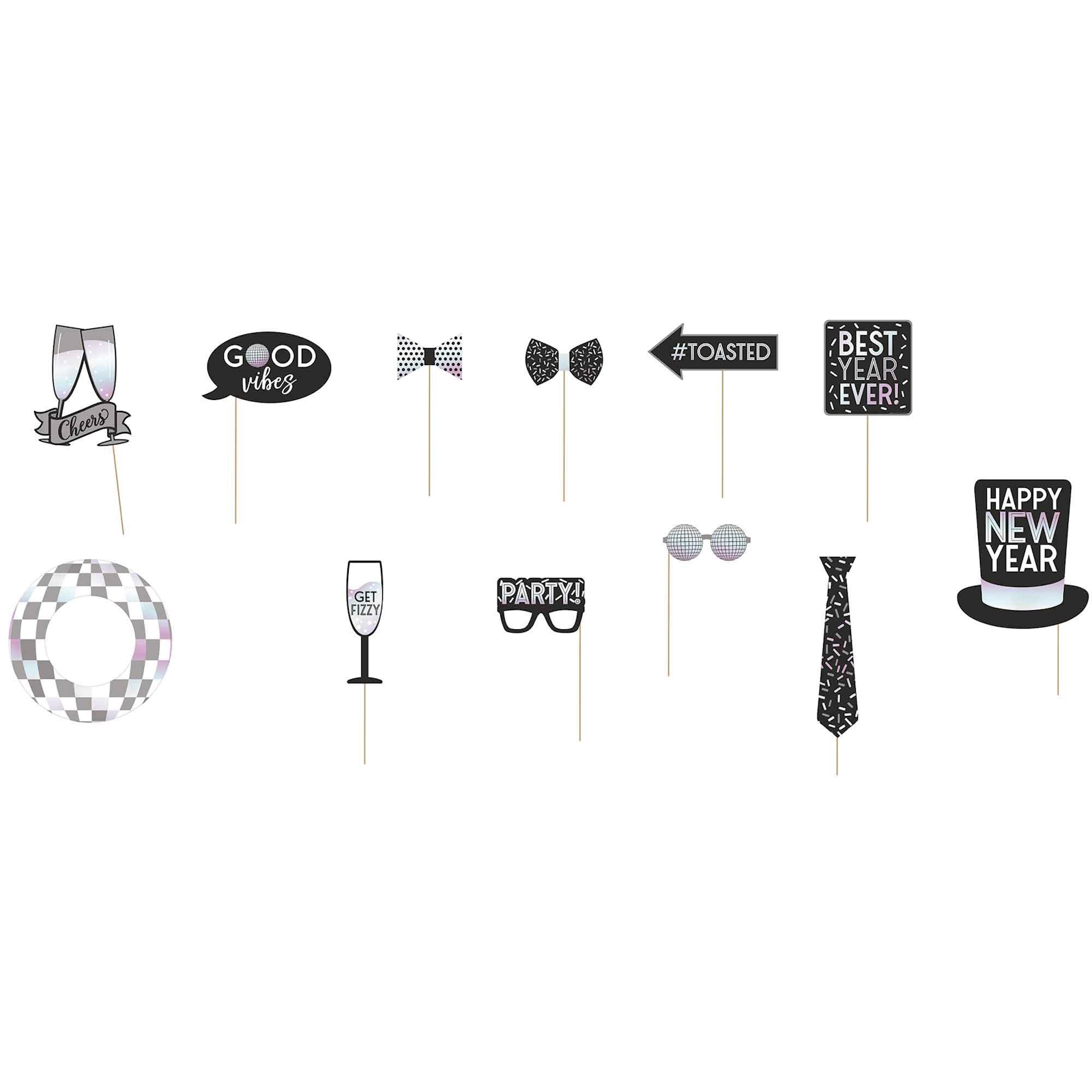 Disco Ball Drop Happy New Year Jumbo Photo Props Kit Pack of 12