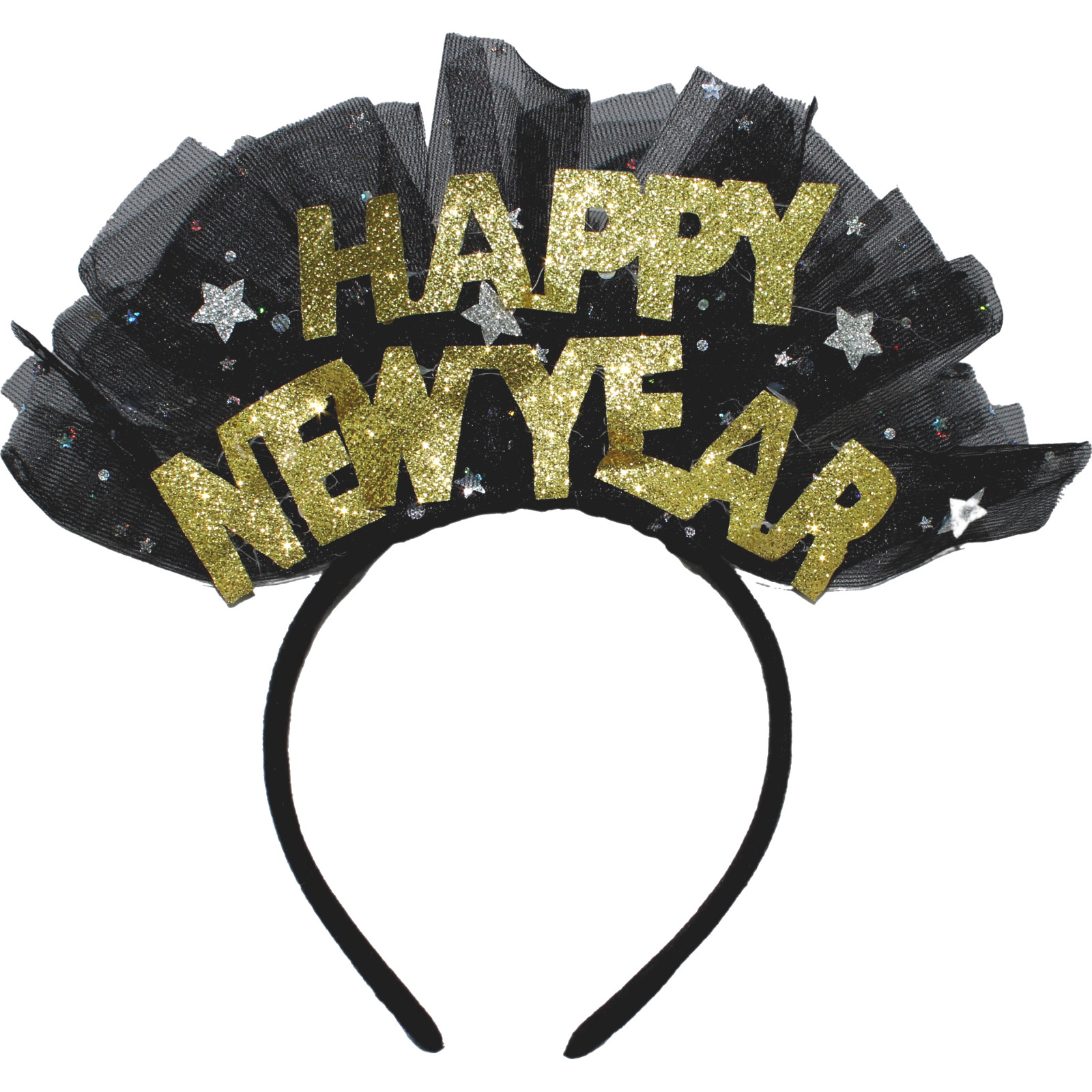 Black & Gold Tulle Happy New Year Headband