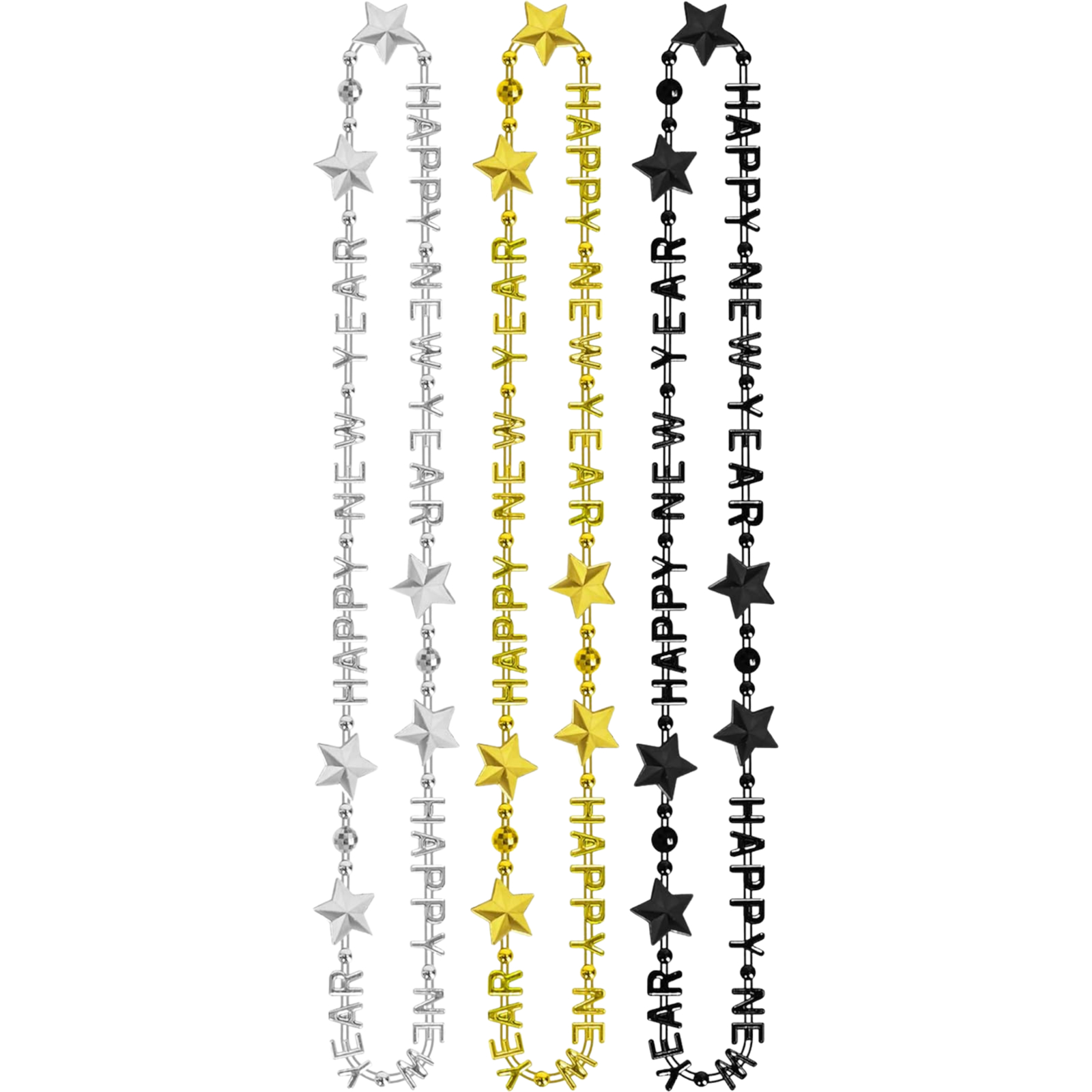 Happy New Year Black Gold and Silver Necklaces (Pack of 3) 