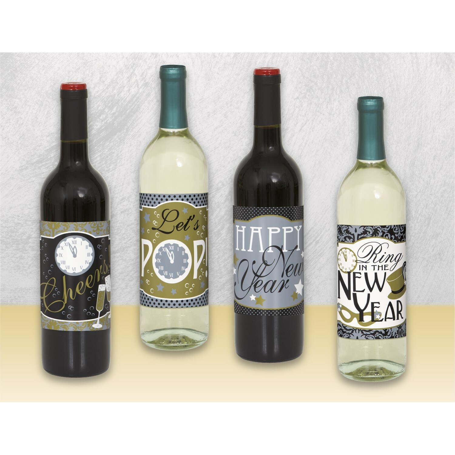 New Year Wine Bottle Labels (Pack of 4)