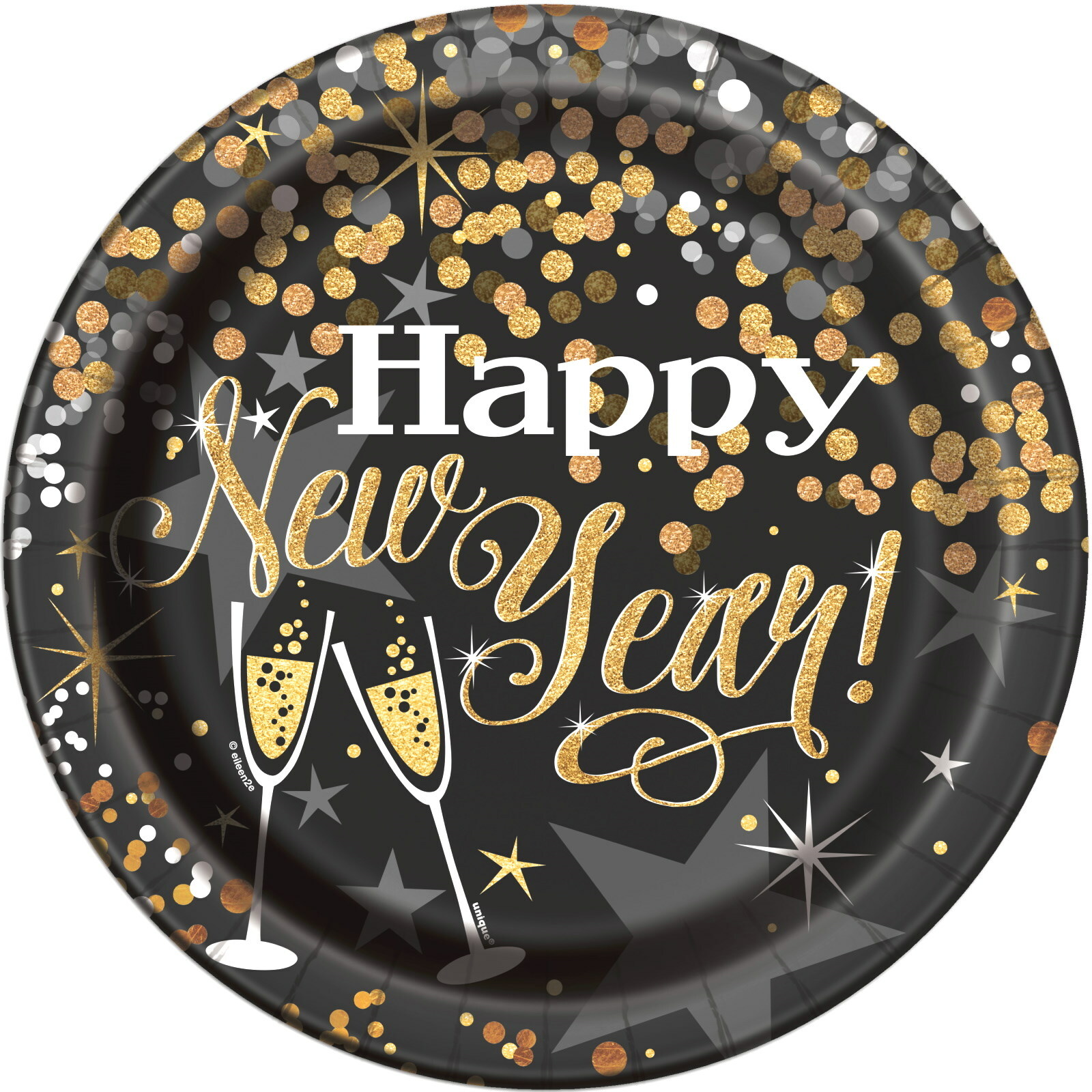 Glittering New Year Large Paper Plates (Pack of 8)