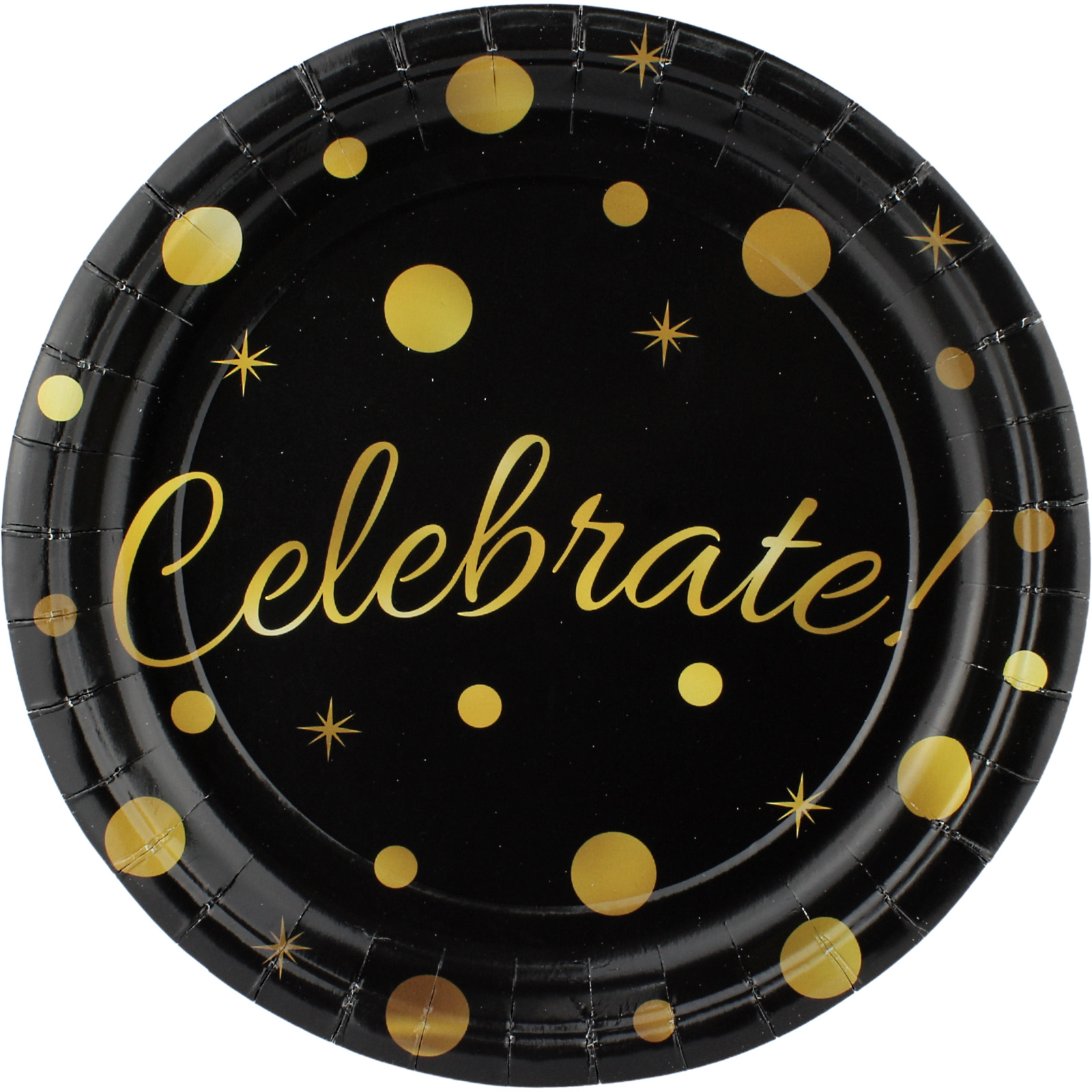 Gold & Black Celebrate Paper Plates 23cm (Pack of 8)