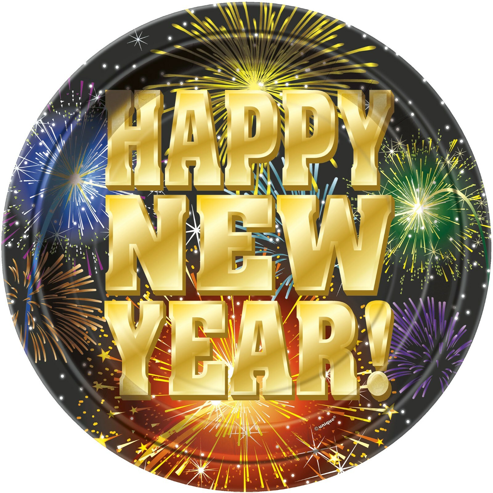 Happy New Year Fireworks Small Paper Plates (Pack of 8)